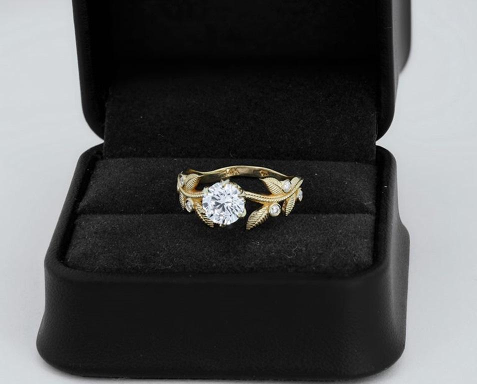 Flora Engagement Ring With with Round Moissanite in 14k Gold 3