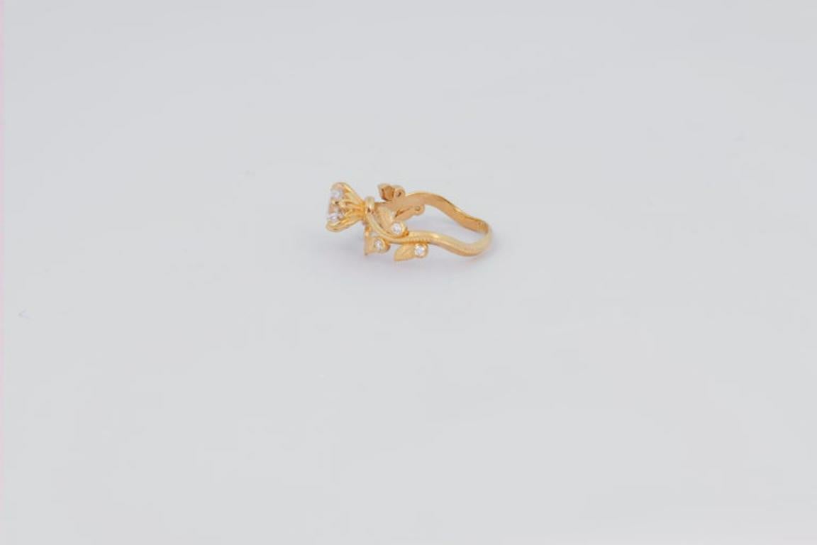 Flora Engagement Ring With with Round Moissanite in 14k Gold 4