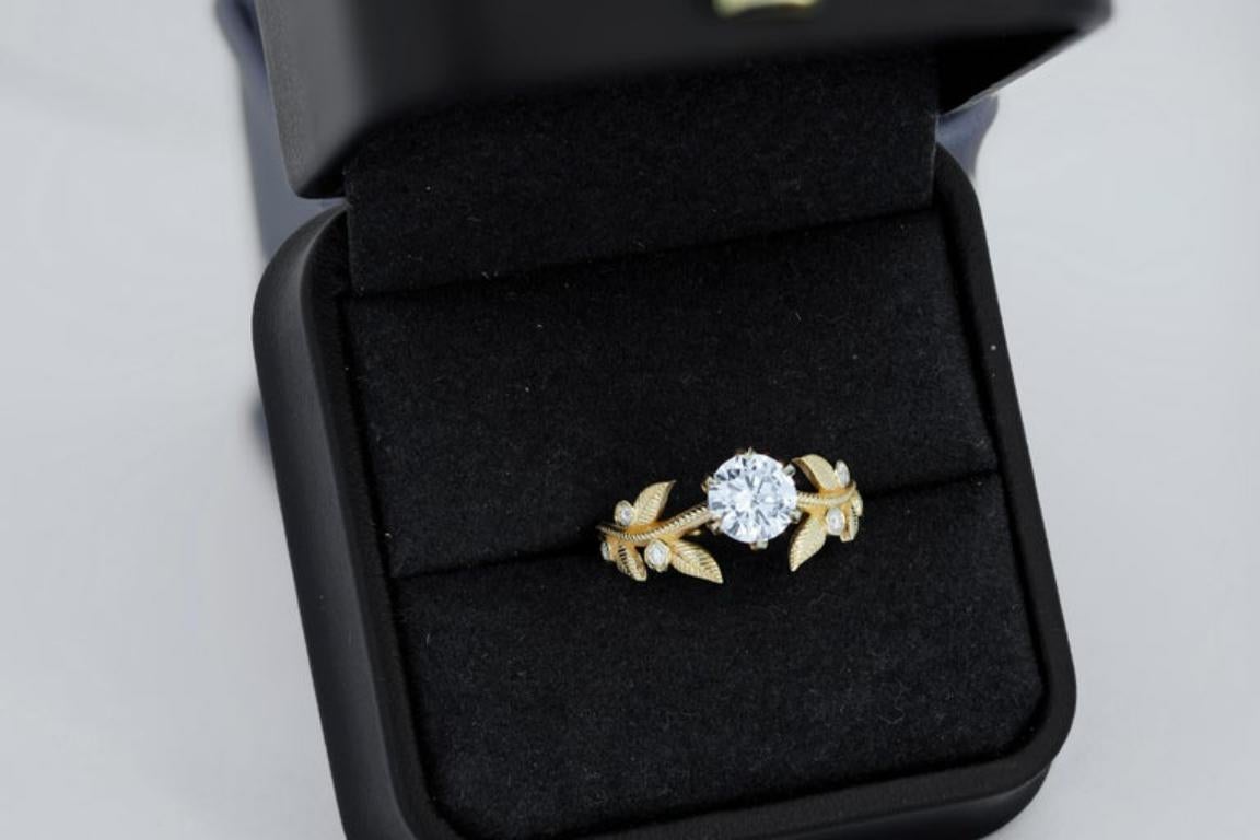 Flora Engagement Ring With with Round Moissanite in 14k Gold 5