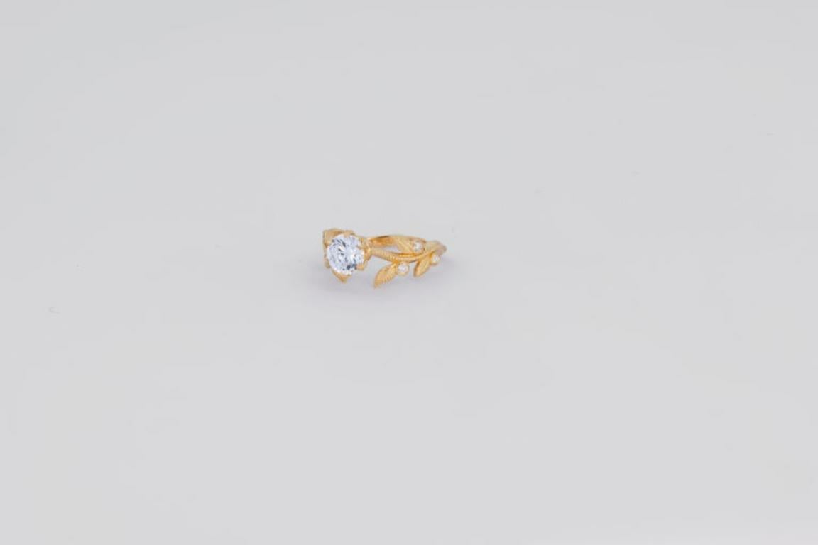 Flora Engagement Ring With with Round Moissanite in 14k Gold 6
