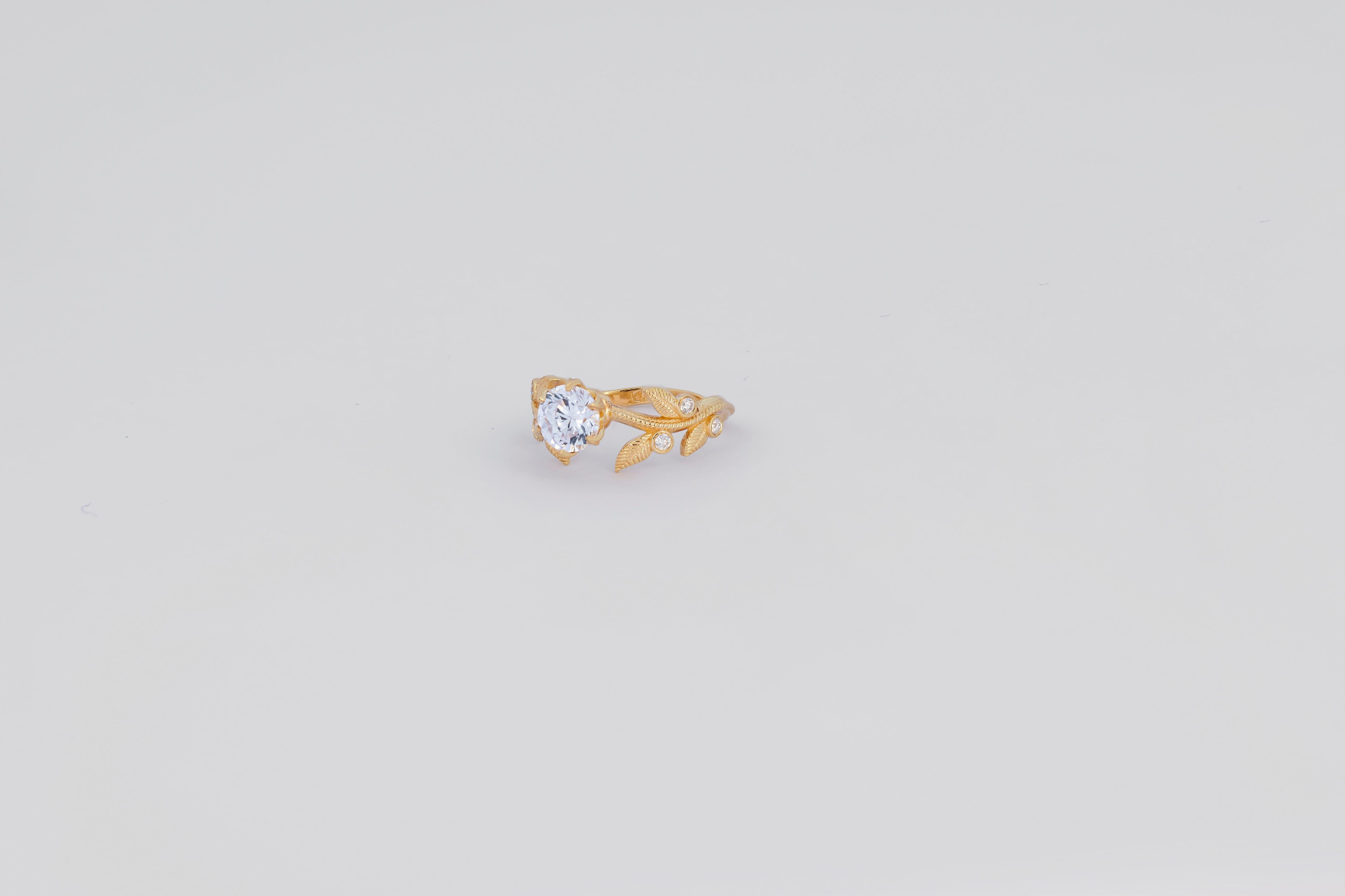 For Sale:  Flora engagement ring with with round moissanite in 14k gold. 6