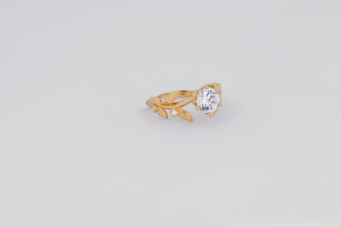 Flora Engagement Ring With with Round Moissanite in 14k Gold 7