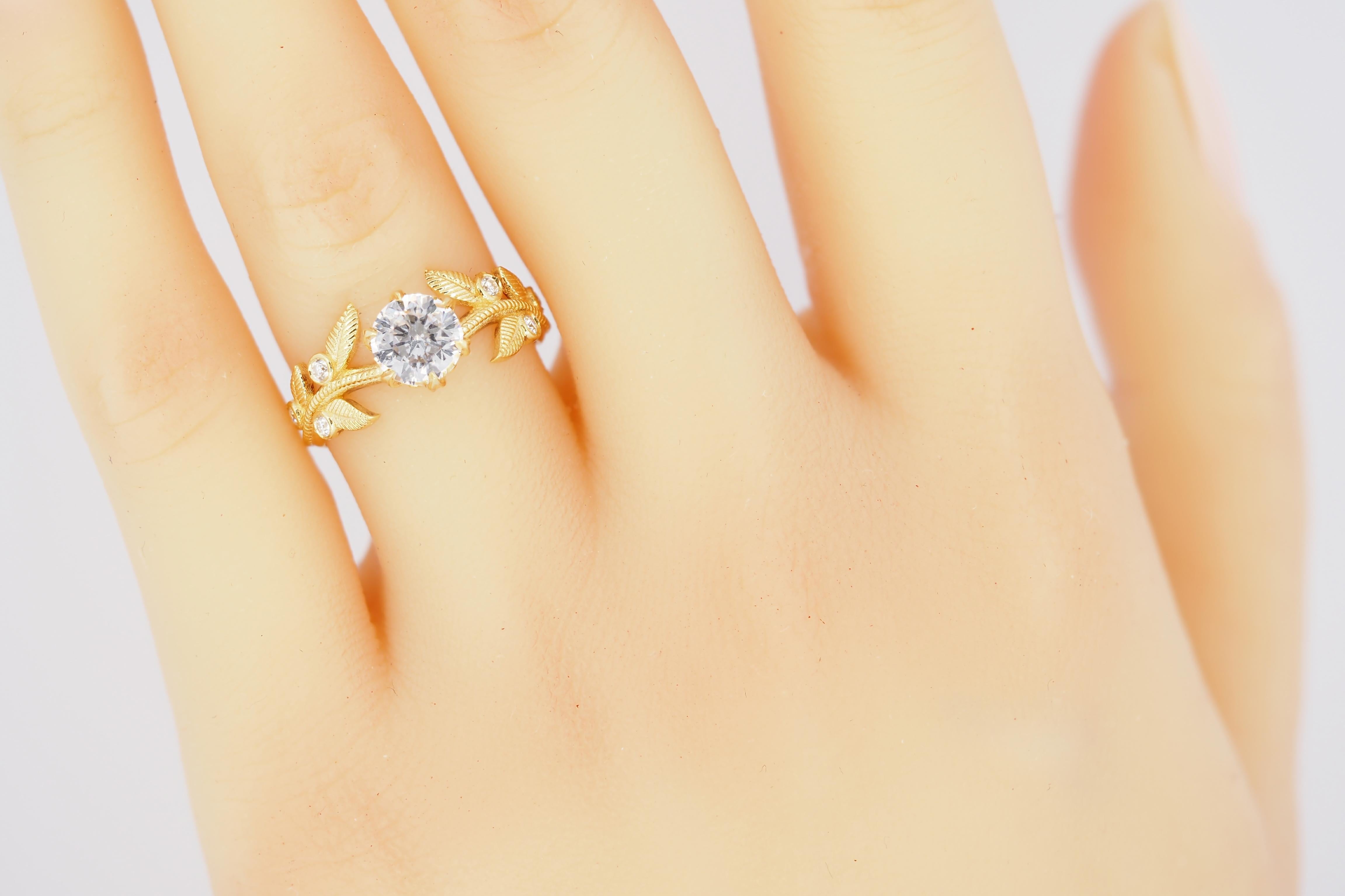 En venta: Anillo de compromiso Flora con moissanita redonda en oro de 14k  7