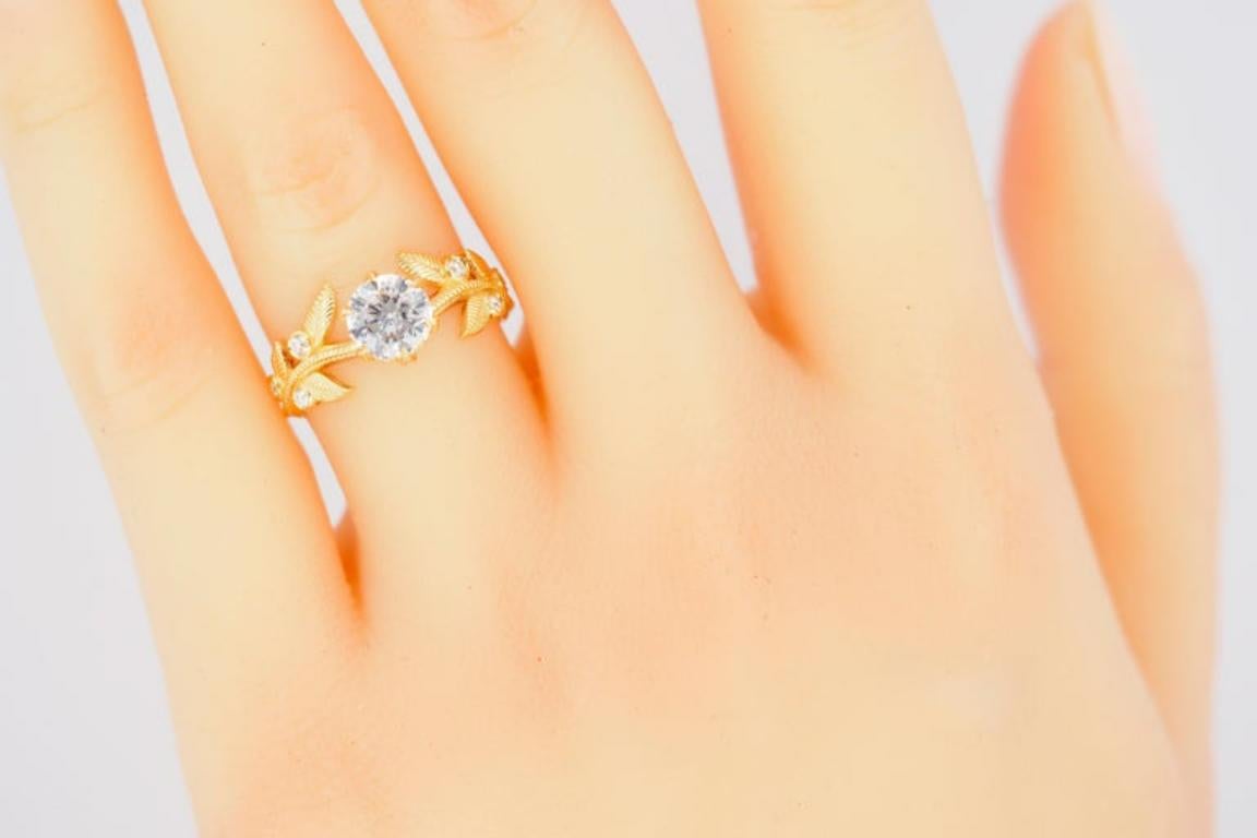 Flora Engagement Ring With with Round Moissanite in 14k Gold 8