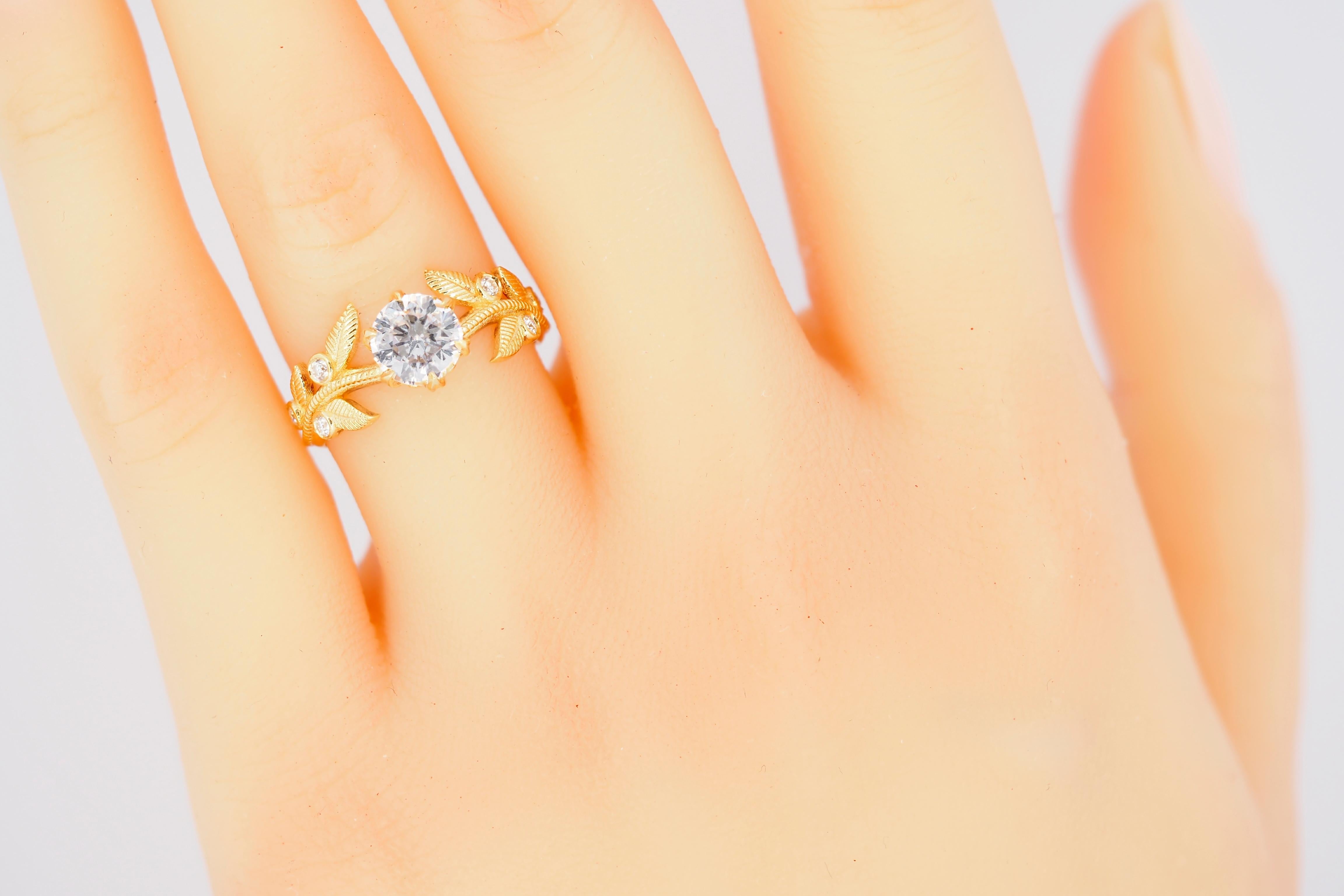 For Sale:  Flora engagement ring with with round moissanite in 14k gold. 8