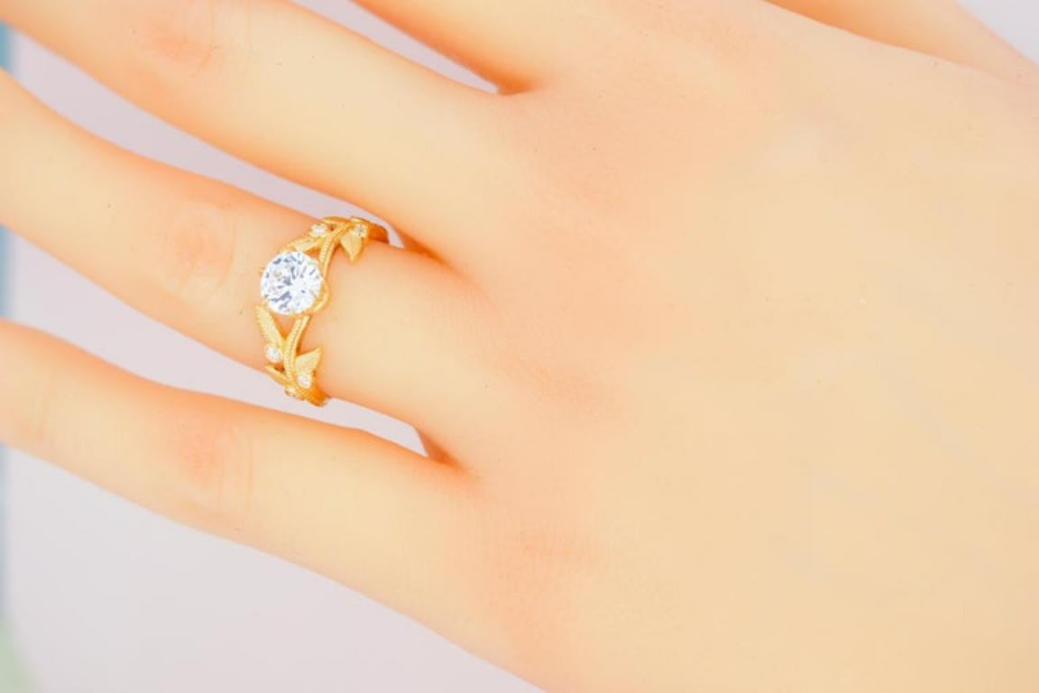 Flora Engagement Ring With with Round Moissanite in 14k Gold 9
