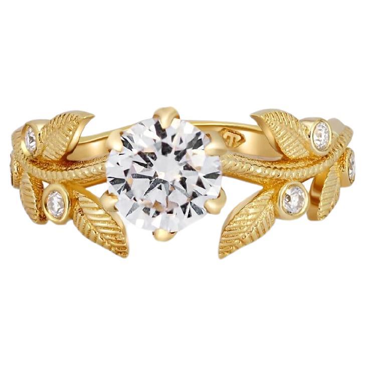 Flora engagement ring with with round moissanite in 14k gold