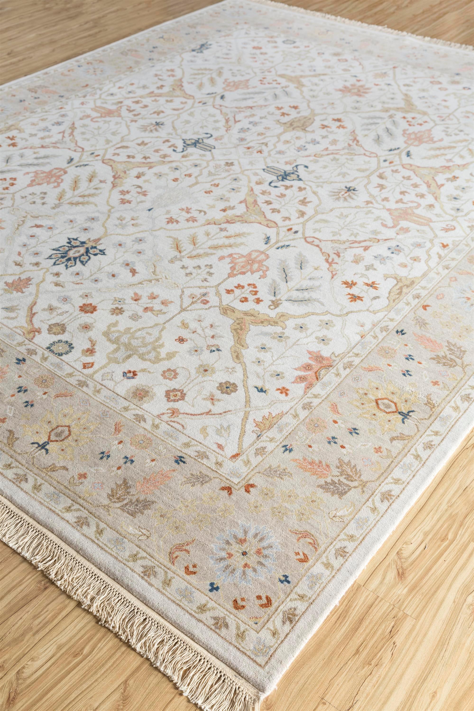 Flora Fantasia Alfombra Anudada a Mano Blanca y Beige Sedoso 300x420 cm Indio en venta