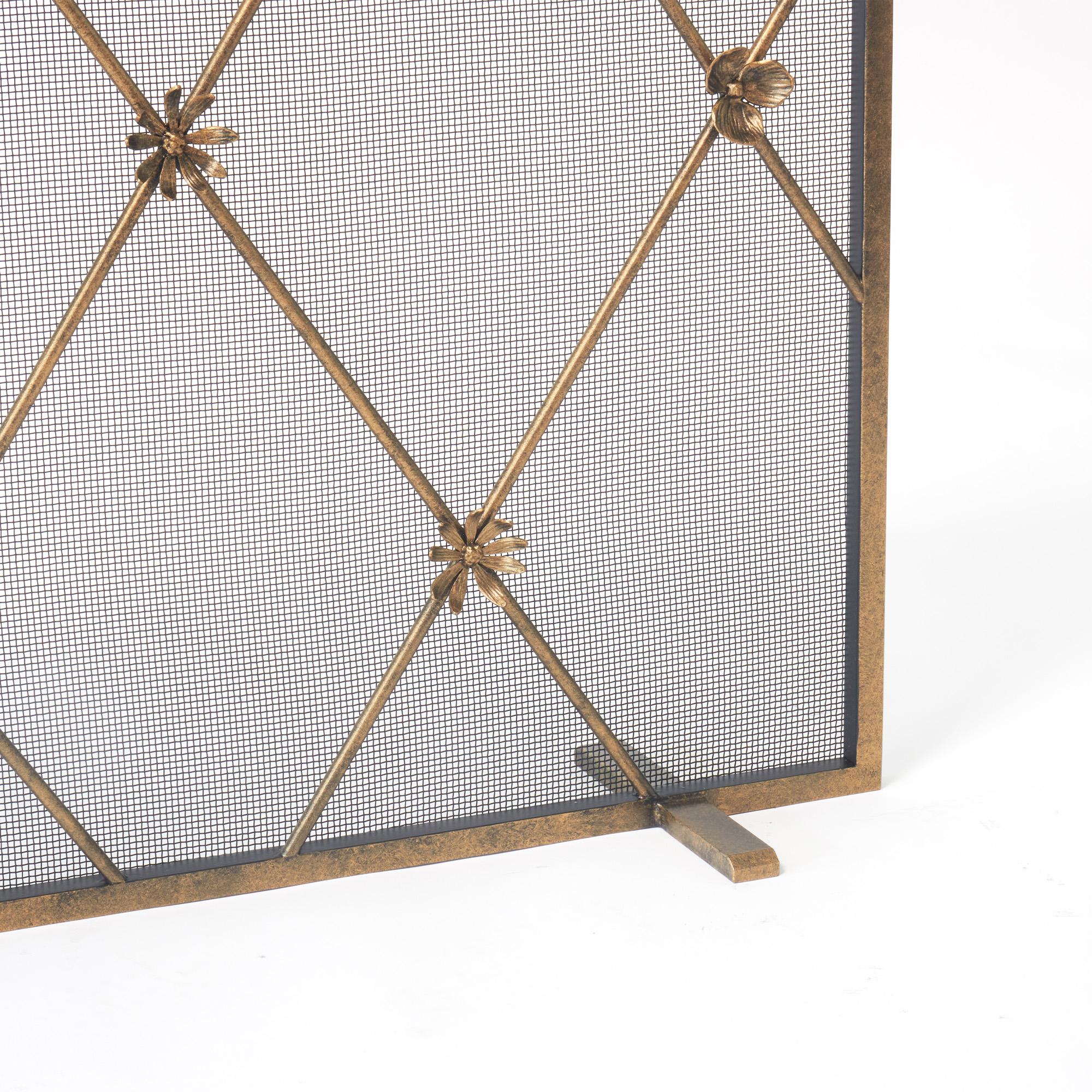 Flora Fireplace Screen in Brilliant Gold For Sale 4