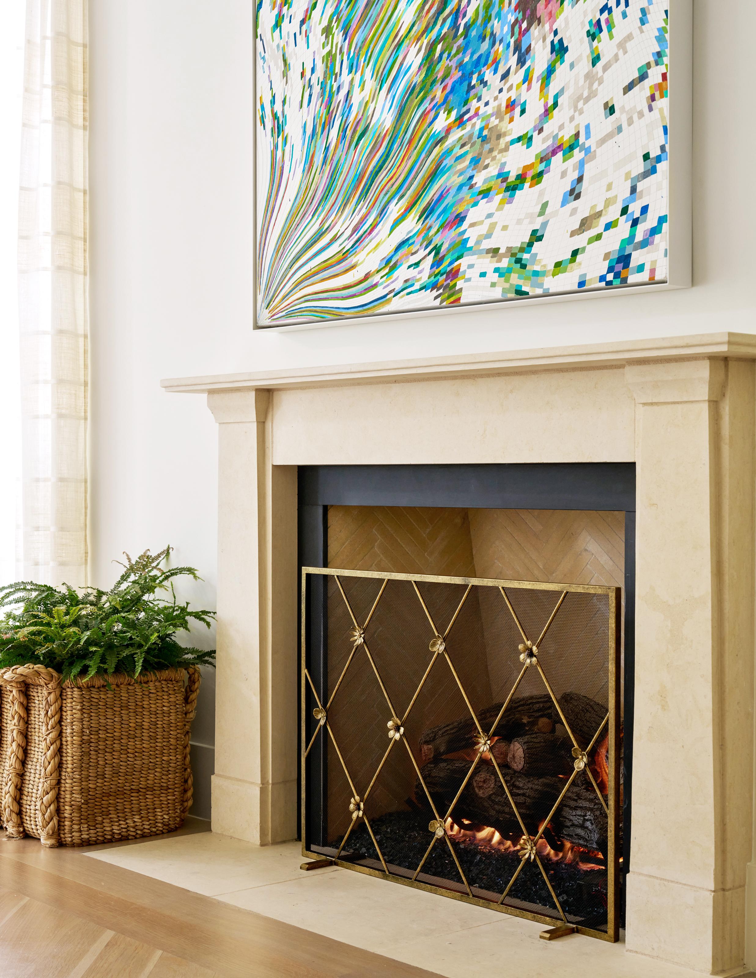 American Flora Fireplace Screen in Brilliant Gold For Sale