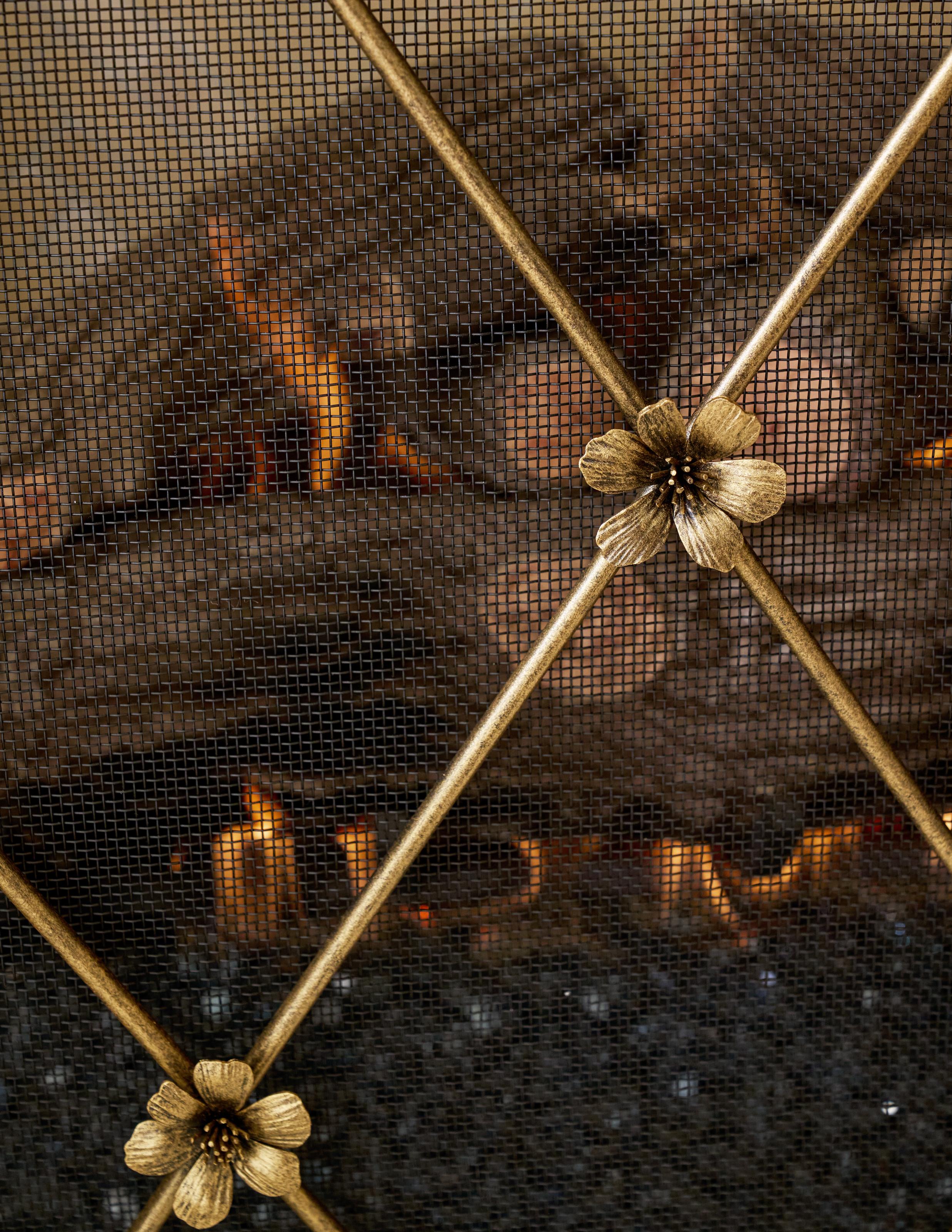 Welded Flora Fireplace Screen in Brilliant Gold For Sale