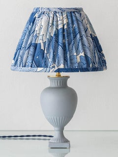Blue Neoclassical Ceramic Table Lamp, William Morris Acanthus Pleated Shade