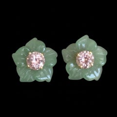 FLORA, Green Aventurine Flower Stud Earrings with Pink Tourmaline & 14k Gold