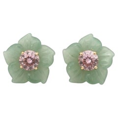 FLORA, Green Aventurine Flower Stud Earrings with Pink Tourmaline & 14k Gold