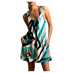 Flora Kung Aqua Sand Print Mini Silk Halter Dress with Pockets NWT