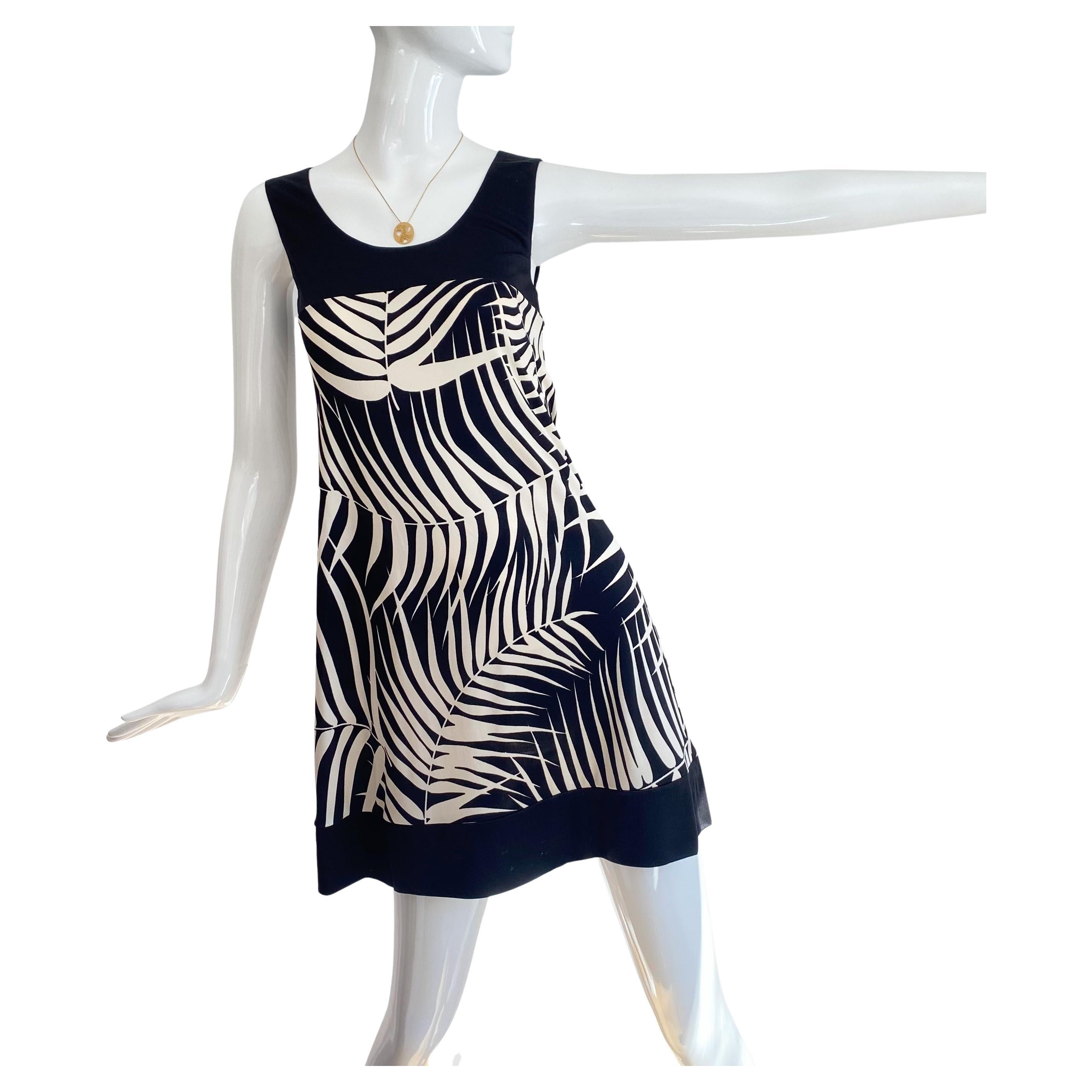 FLORA KUNG Black Ecru Fern Print Silk Tank Mini Dress NWT For Sale