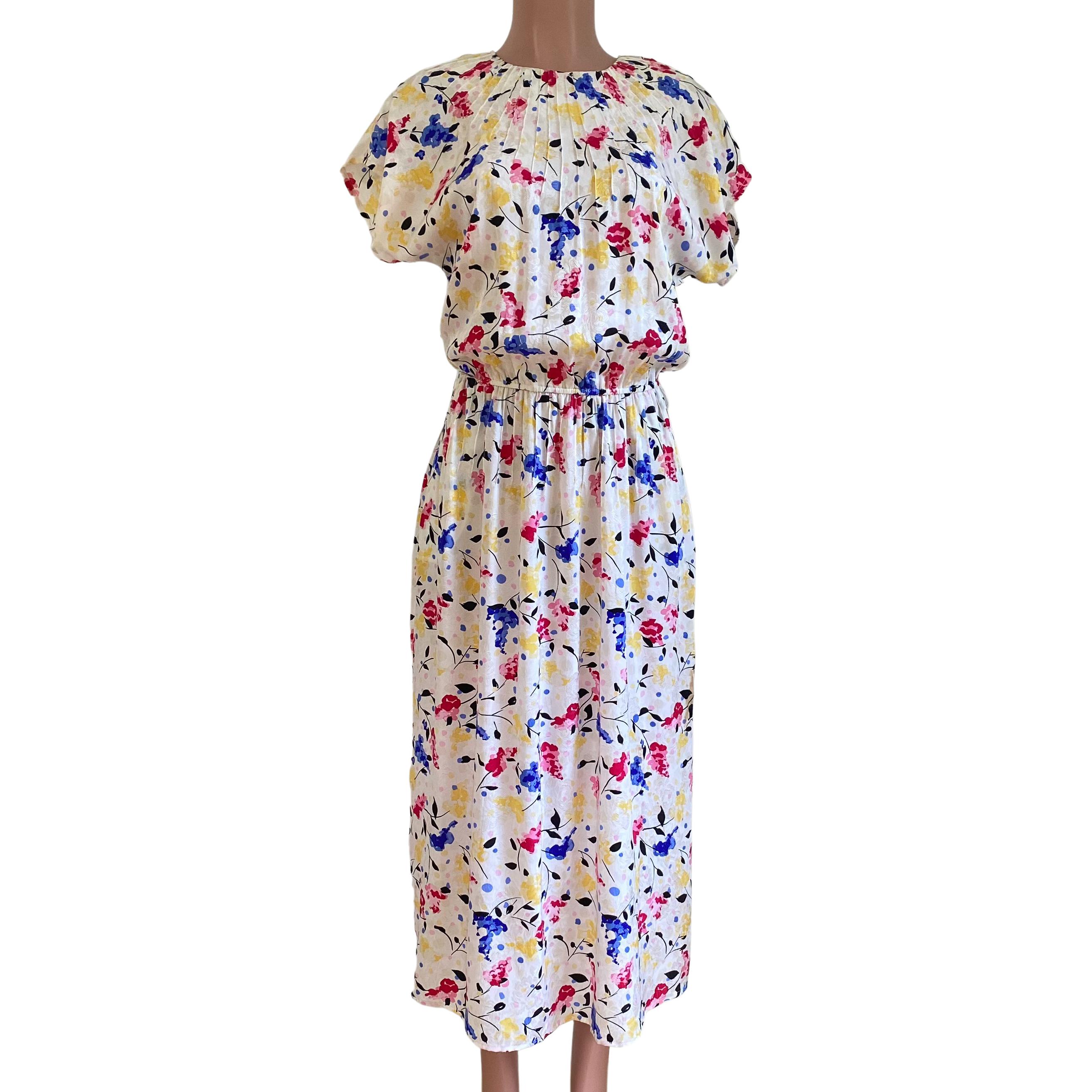 Gray Flora Kung Blooming Lilacs Silk Tea Dress with POCKETS - New For Sale