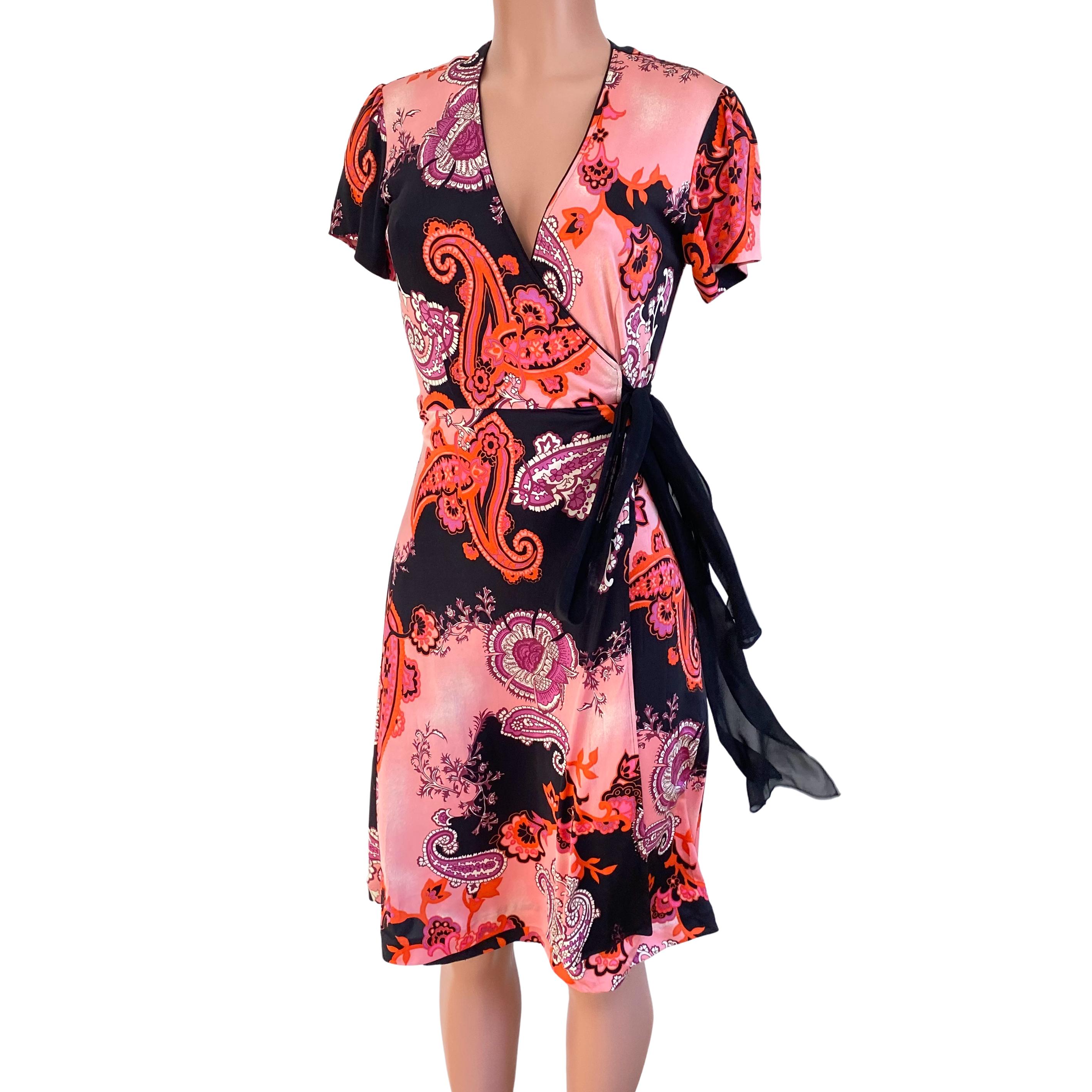 pink and black wrap dress