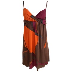 FLORA KUNG Orange Print Mini Silk Cami Dress NWT