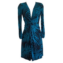 Flora Kung CATE dress in teal black print silk jersey 