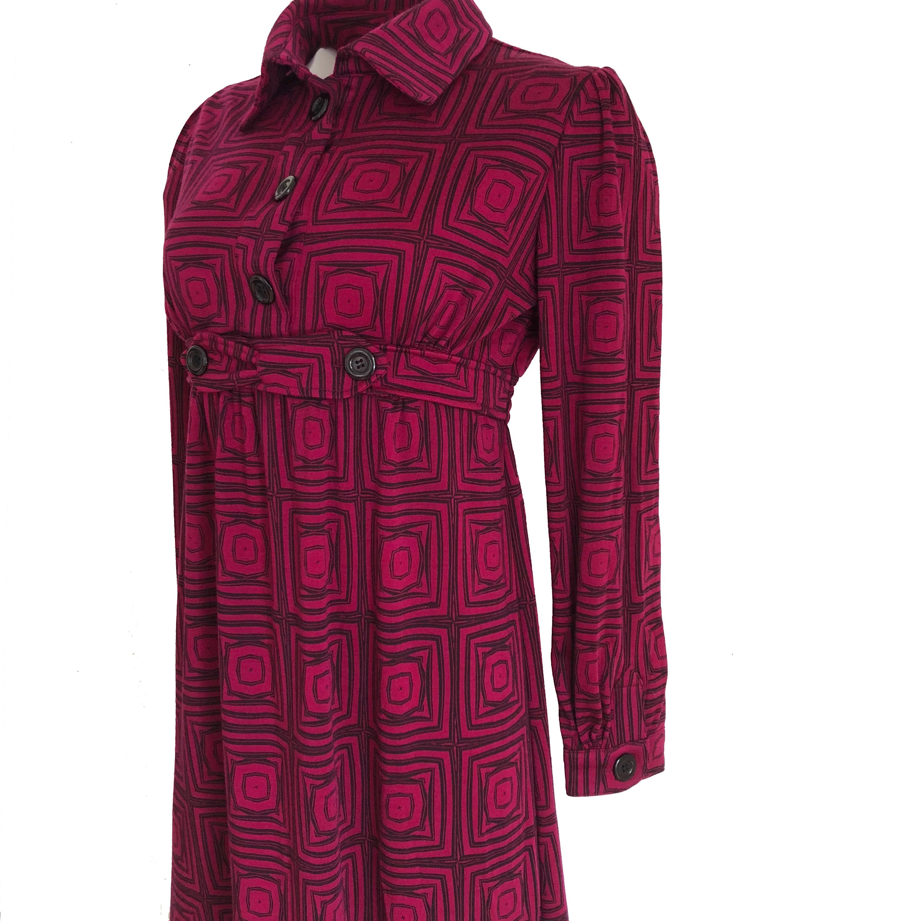 Purple Flora Kung cherry-black printed wool jersey NWT coat dress 