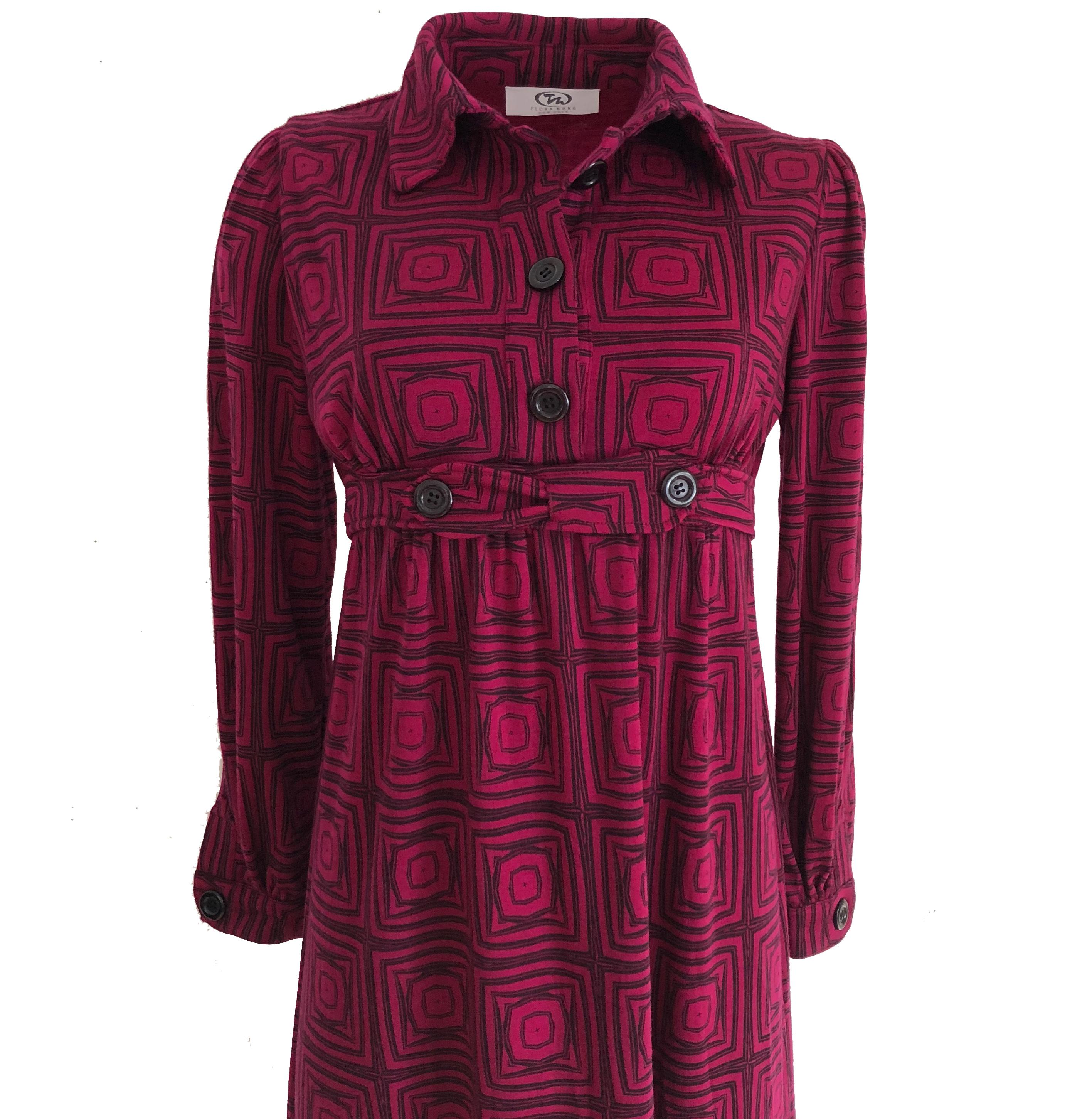 Flora Kung cherry-black printed wool jersey NWT coat dress  In New Condition In Boston, MA
