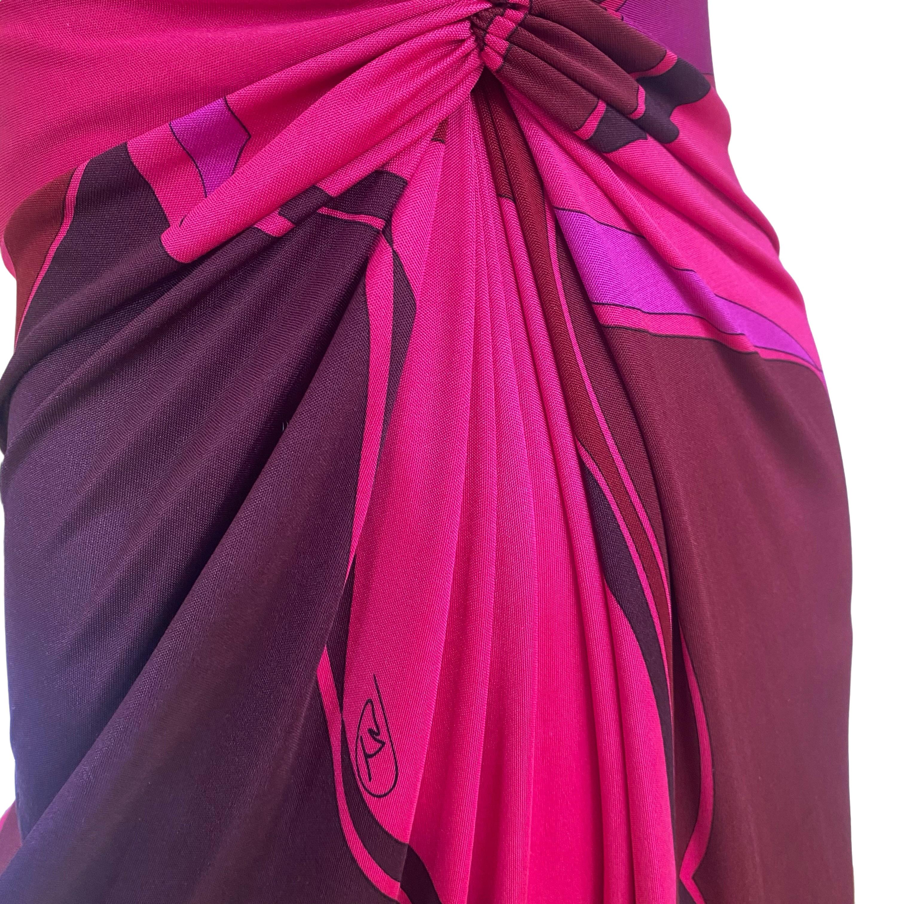 Flora Kung Deep Pink Plunge-V Silk Jersey Twist Print Dress NWT For Sale 1