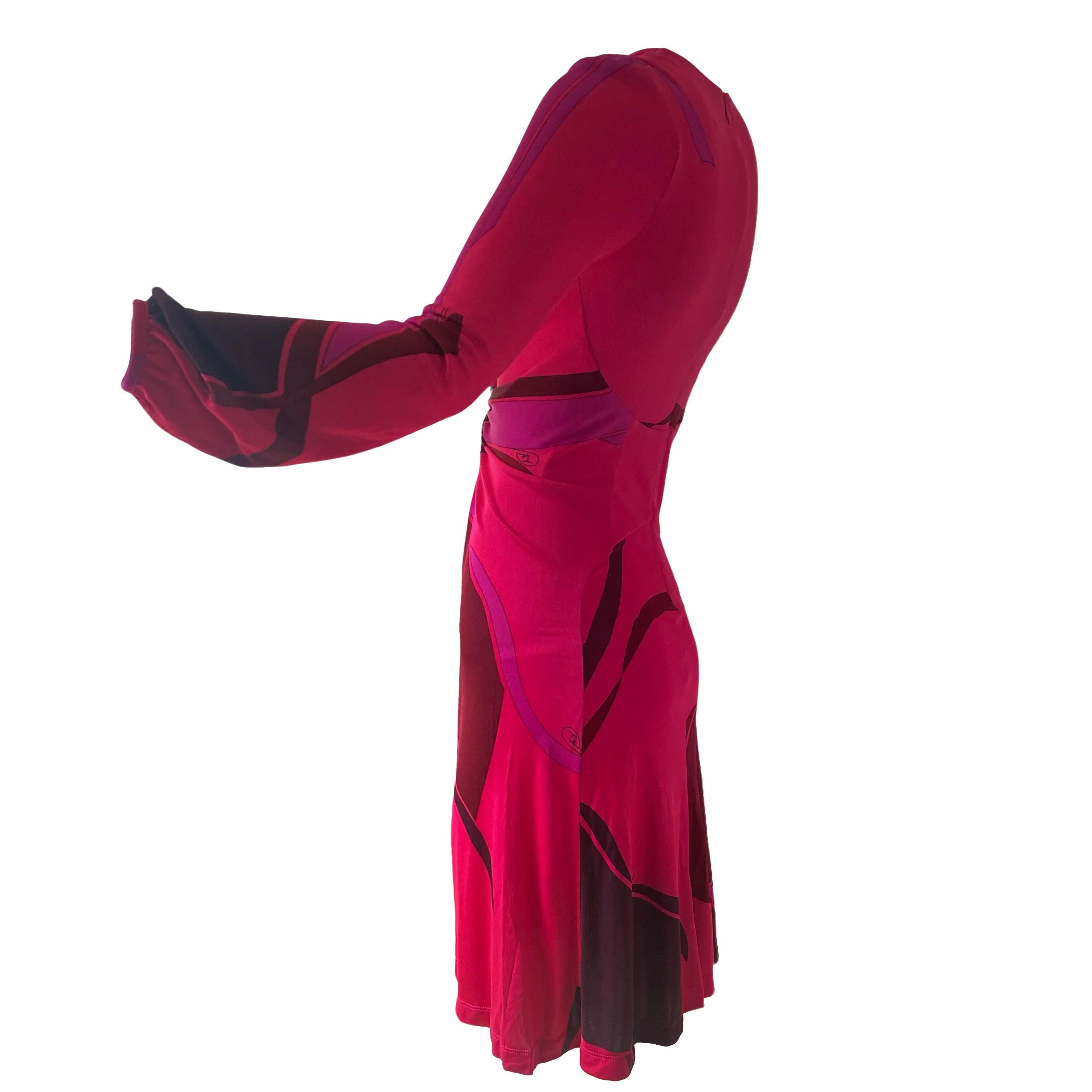 Flora Kung Deep Pink Plunge-V Silk Jersey Twist Print Dress NWT For Sale 2