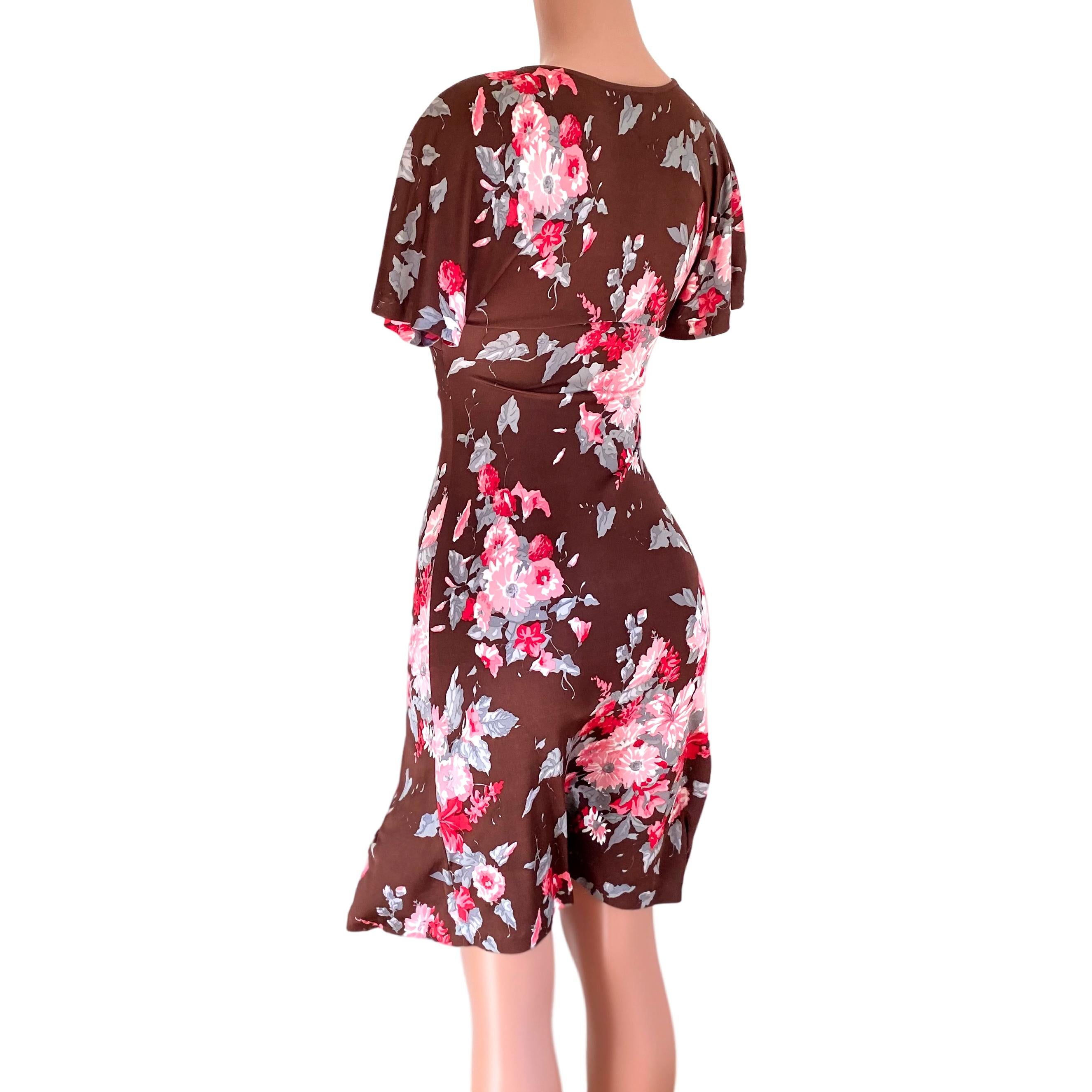pink and brown floral dress