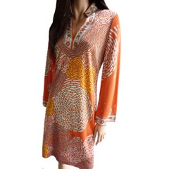 FLORA KUNG Coral Floral Split Collar mix print Silk Tunic Dress - NWT