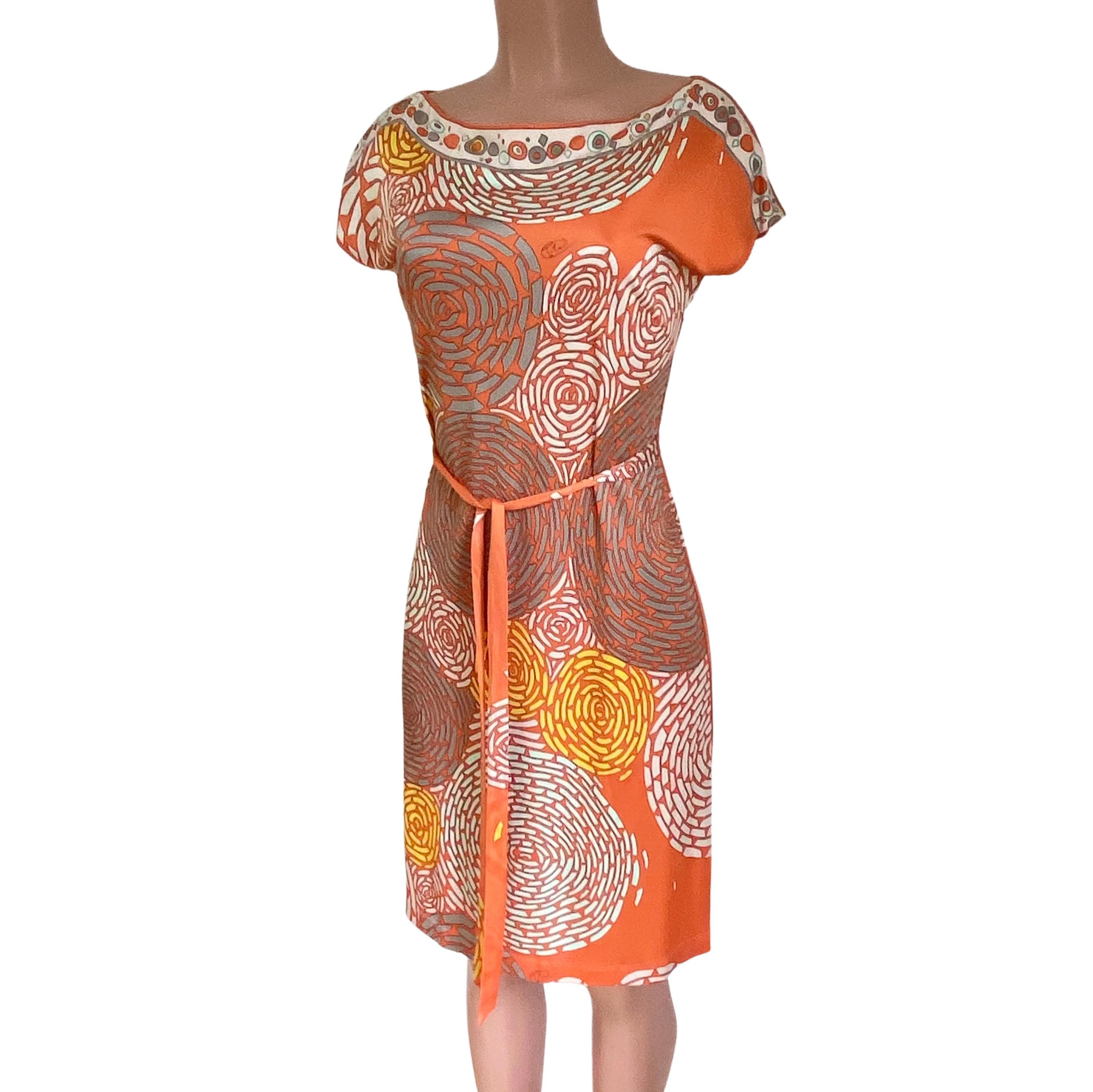 Coral Orange FLORA KUNG Twin Print Floral silk jersey shift dress NWT In New Condition For Sale In Boston, MA