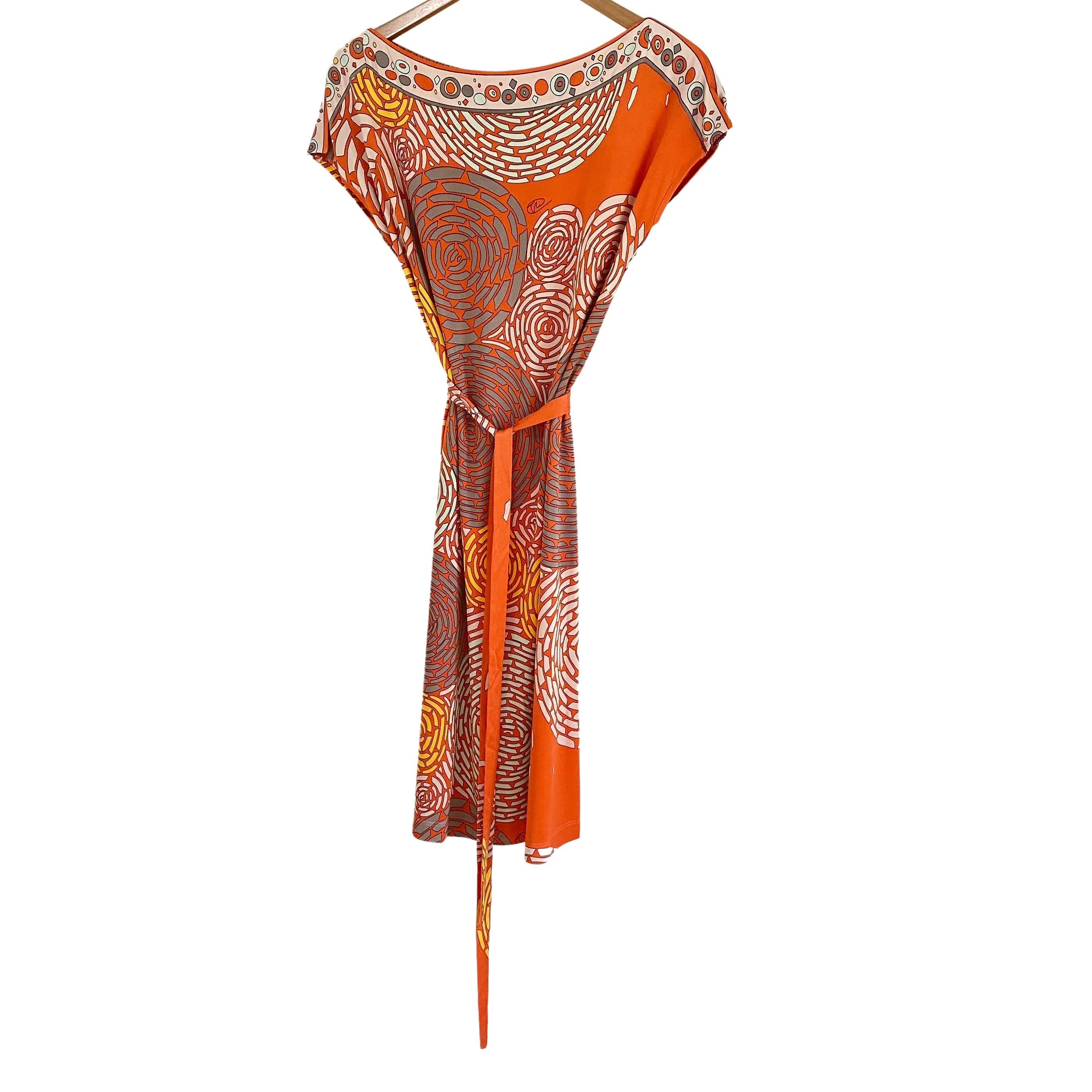 FLORA KUNG Robe en jersey de soie à imprimé floral double corail orange, Neuve avec étiquette Pour femmes en vente