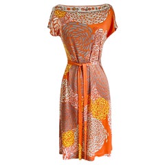 Coral Orange FLORA KUNG Twin Print Floral silk jersey shift dress NWT