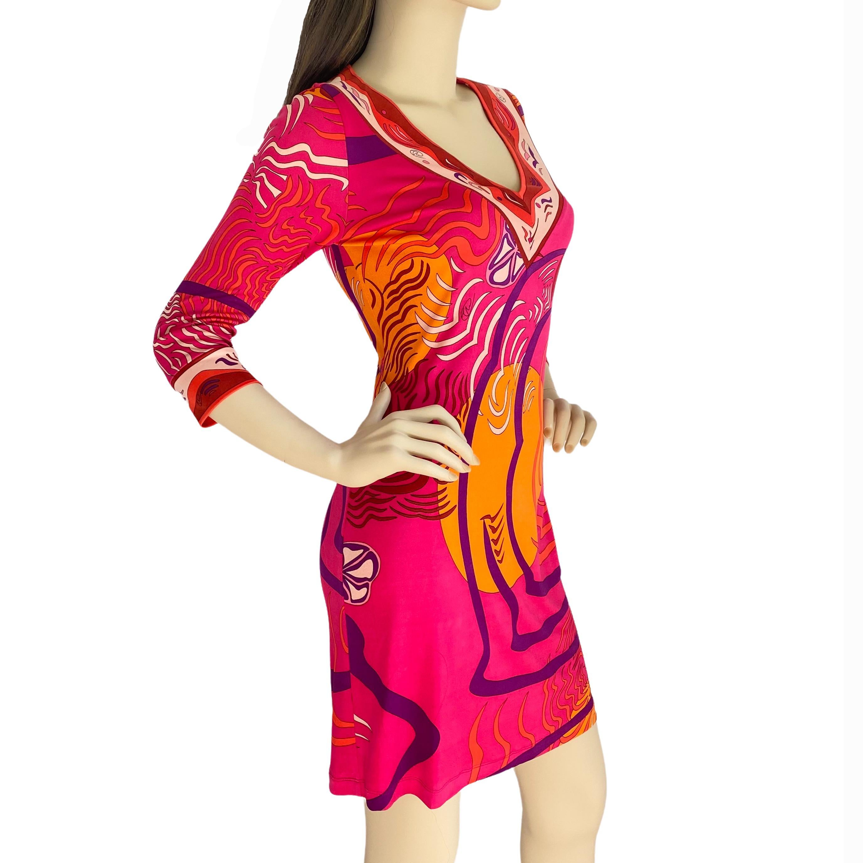 Flora Kung deep pink silk jersey twin print shift In New Condition In Boston, MA