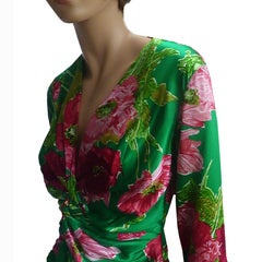 FLORA KUNG Double Silk Charmeuse deep-V Jade Rose Dress - NWT made in France