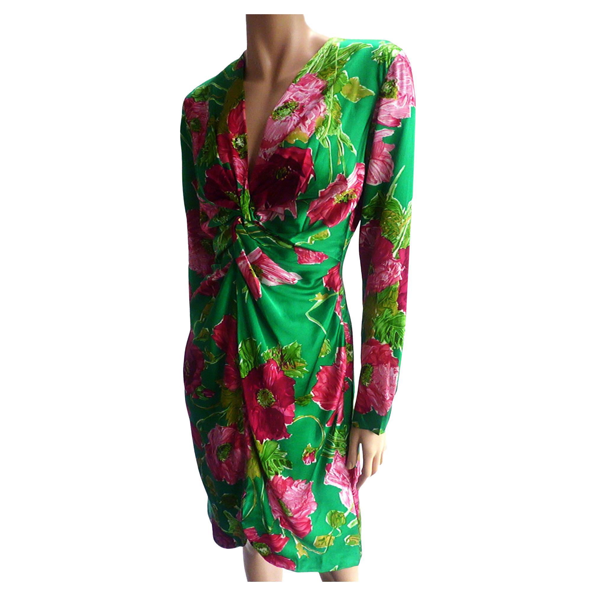 FLORA KUNG Double Silk Charmeuse deep-V Jade Rose Dress - NWT made in France For Sale