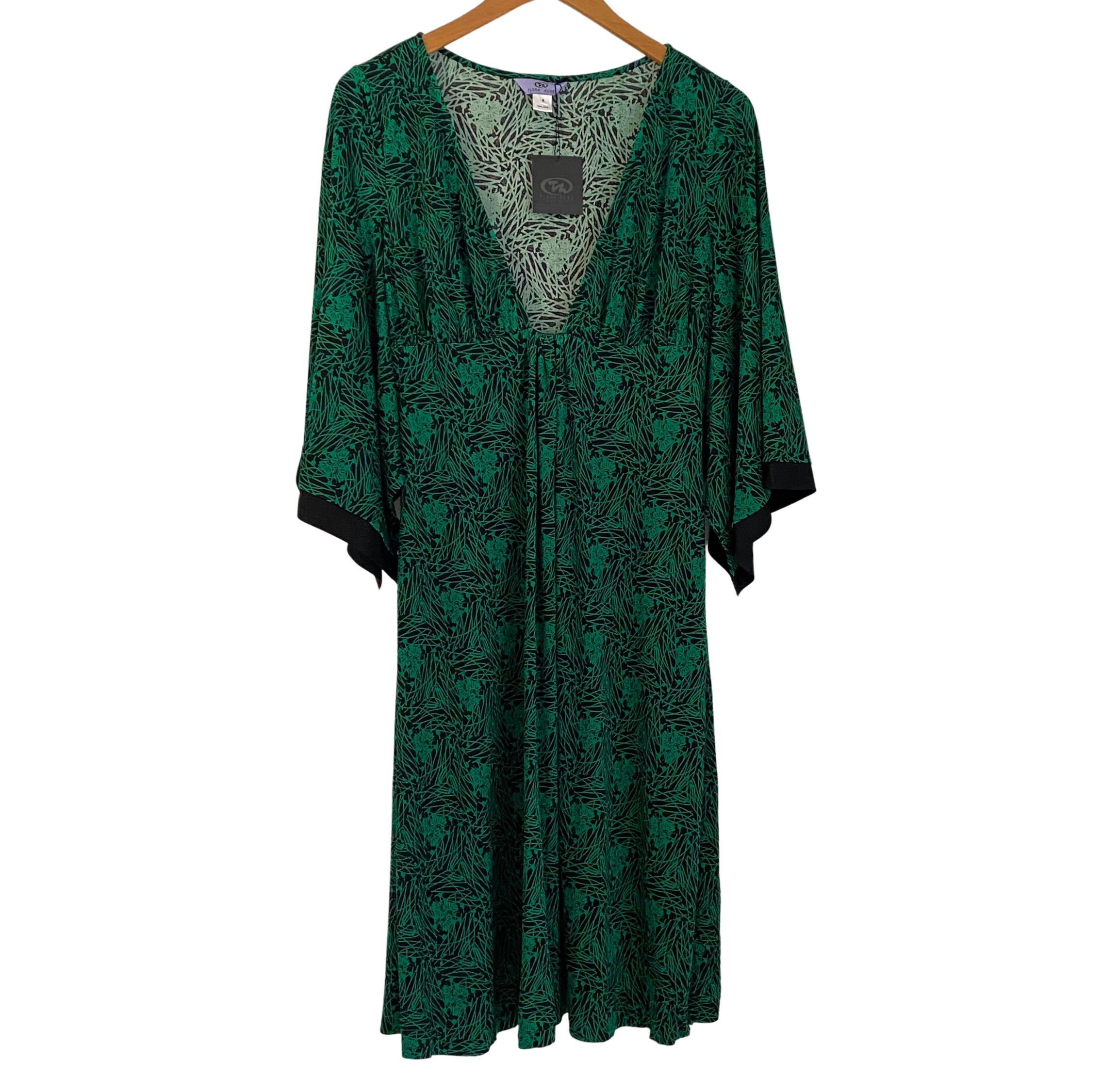 Women's Flora Kung Emerald Print Kimono Silk Dress - NWT For Sale