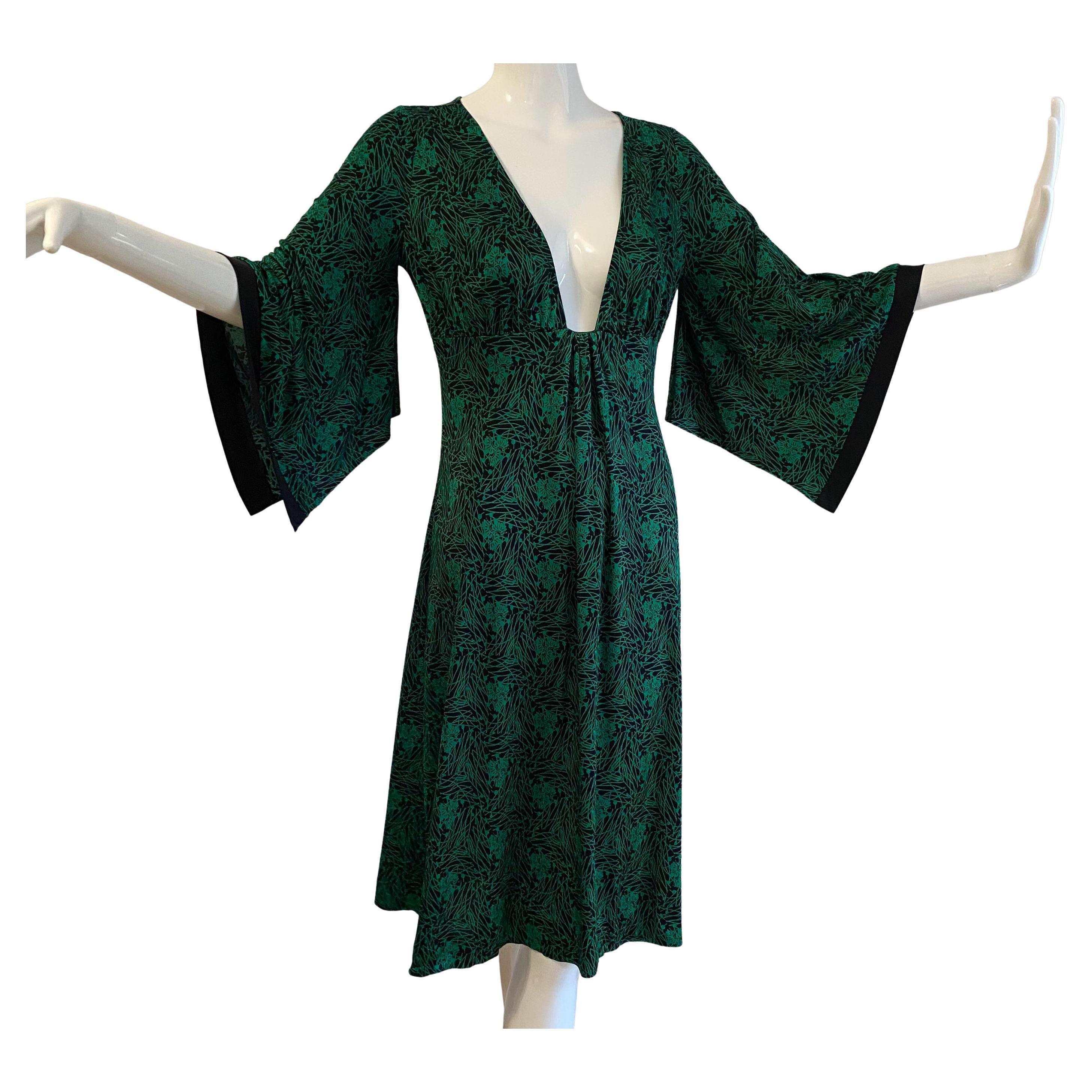 Flora Kung Emerald Print Kimono Silk Dress - NWT For Sale
