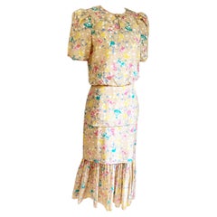 Flora Kung floral print 3-tier silk CATIA midi dress in almond