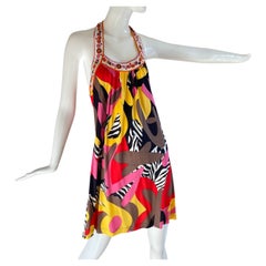 Flora Kung Fusion Pop Mix Print Mini Silk Halter Dress NWT