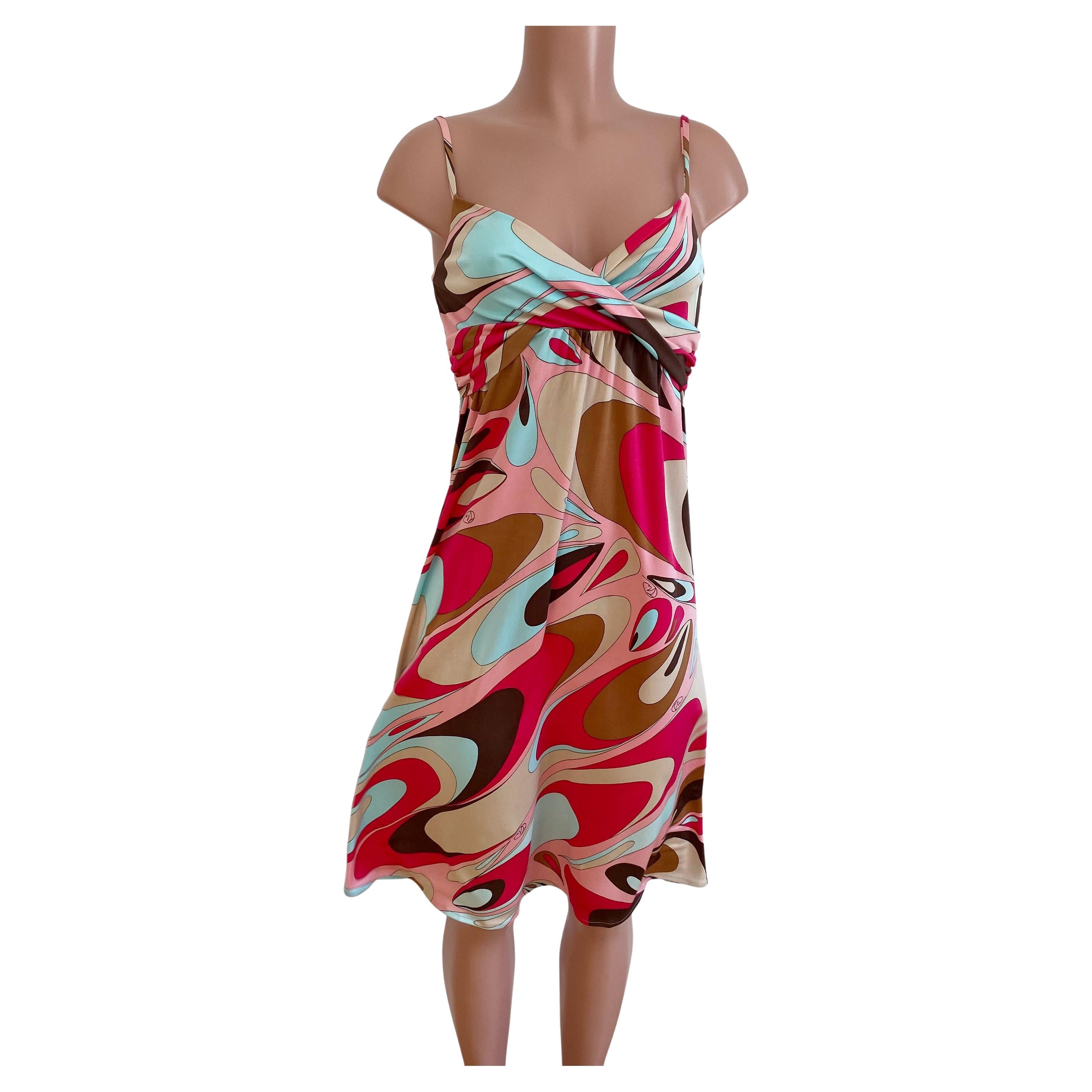 Pink Flora Kung Gelato Swirl Print Silk Jersey Midi Cami Dress NWT For Sale
