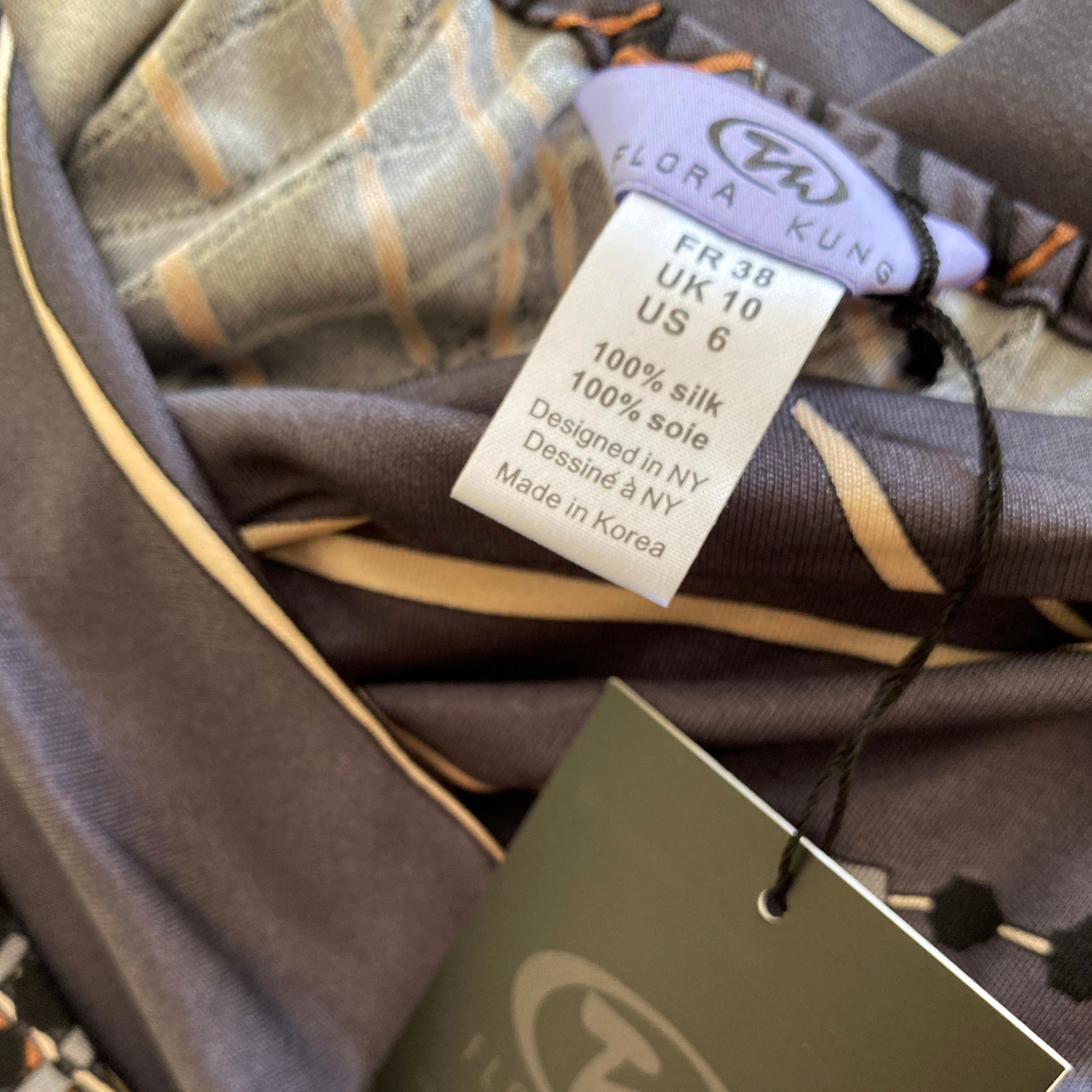 FLORA KUNG Gray Japanese Tassel Print Silk Jersey Mini Slip Dress NWT For Sale 1