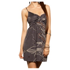 FLORA KUNG Gray Japanese Tassel Print Silk Jersey Mini Slip Dress NWT