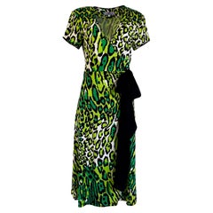 Flora Kung green black spot print midi silk jersey wrap dress NWT