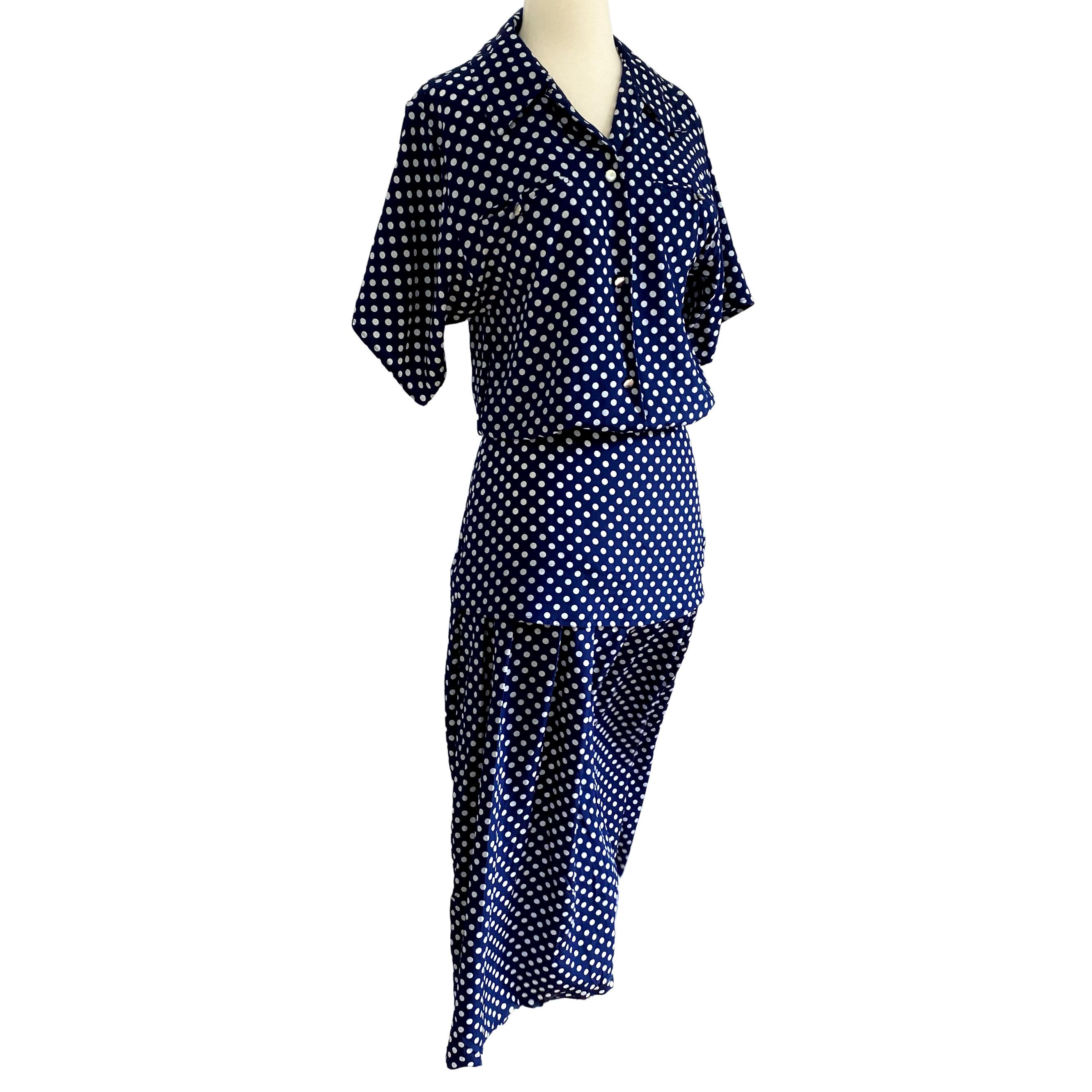FLORA KUNG Lovisa Navy Pindot Midi Shirt Dress NWT In New Condition For Sale In Boston, MA