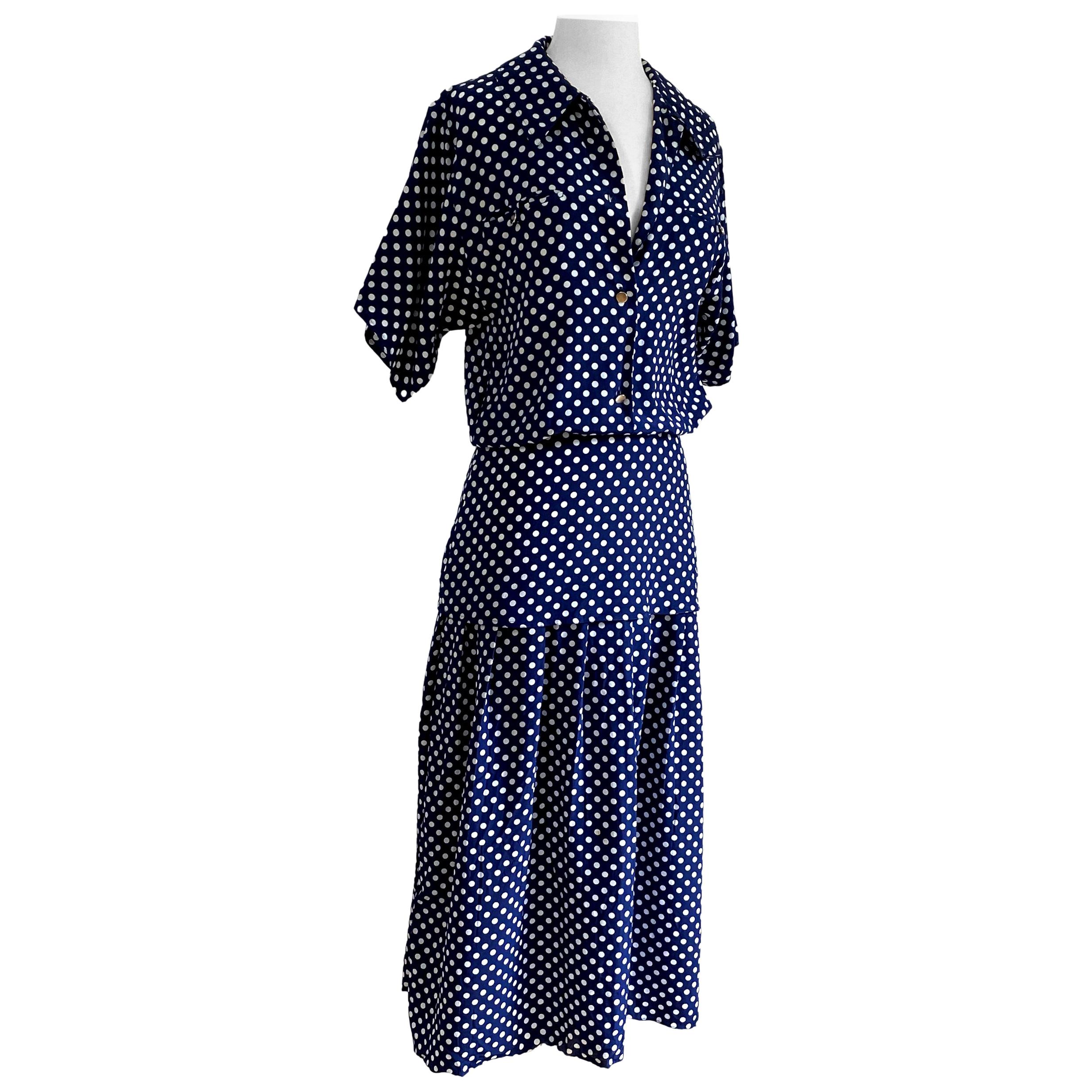 FLORA KUNG Lovisa Navy Pindot Midi Shirt Dress NWT For Sale