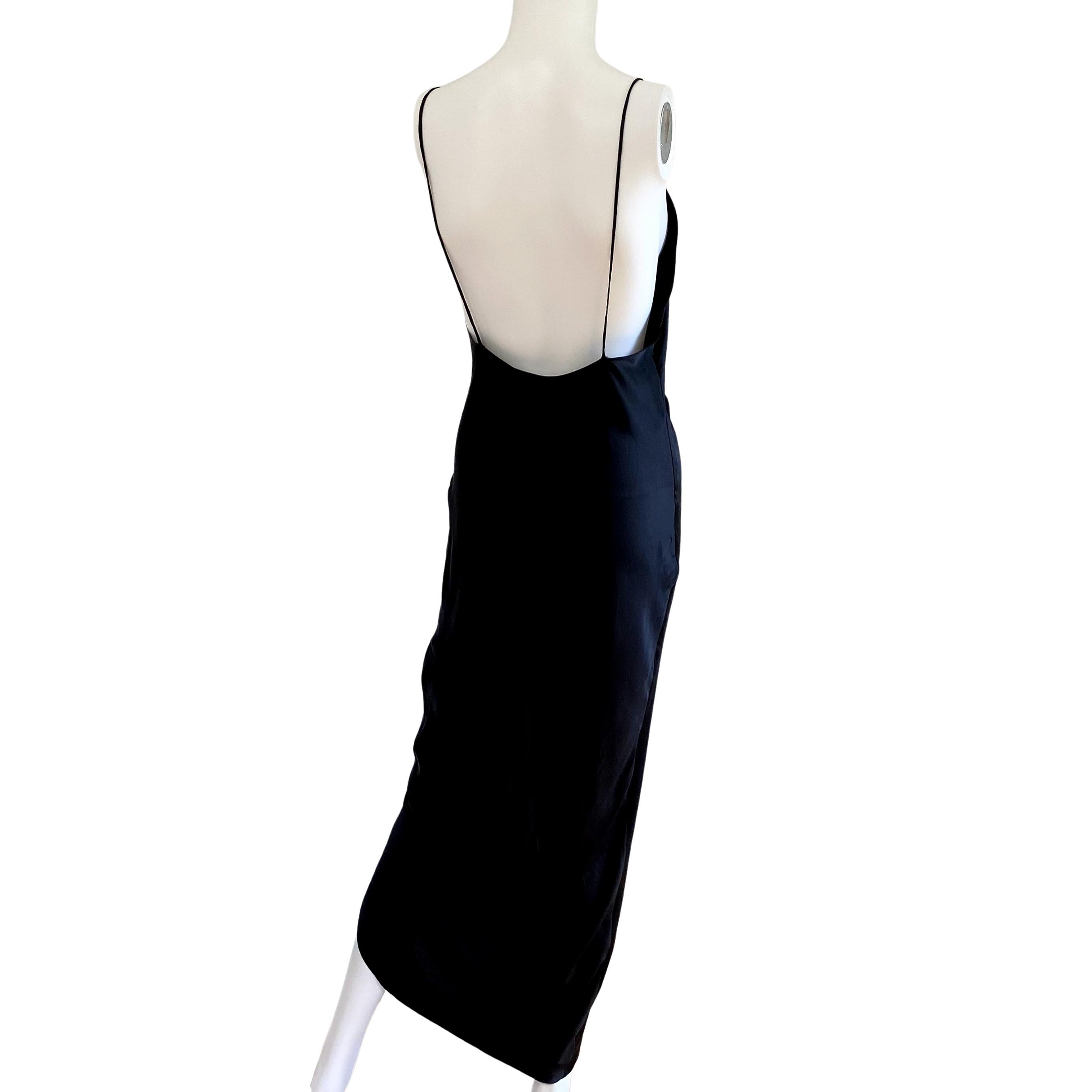 FLORA KUNG Luxe black silk satin charmeuse rushed slip dress For Sale ...