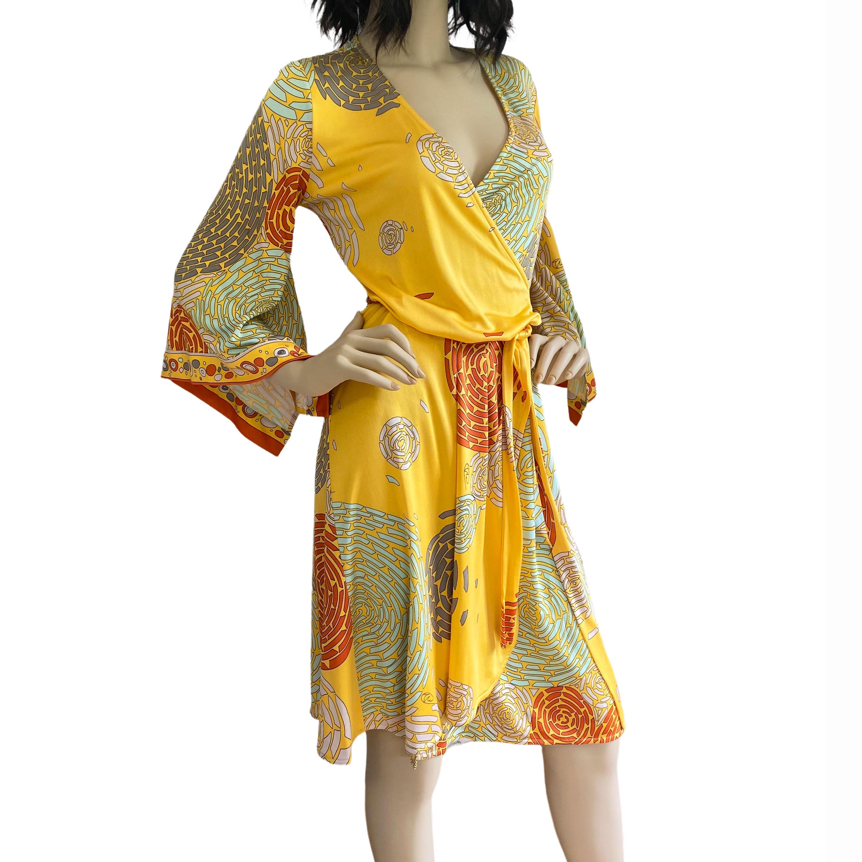 yellow silk wrap dress