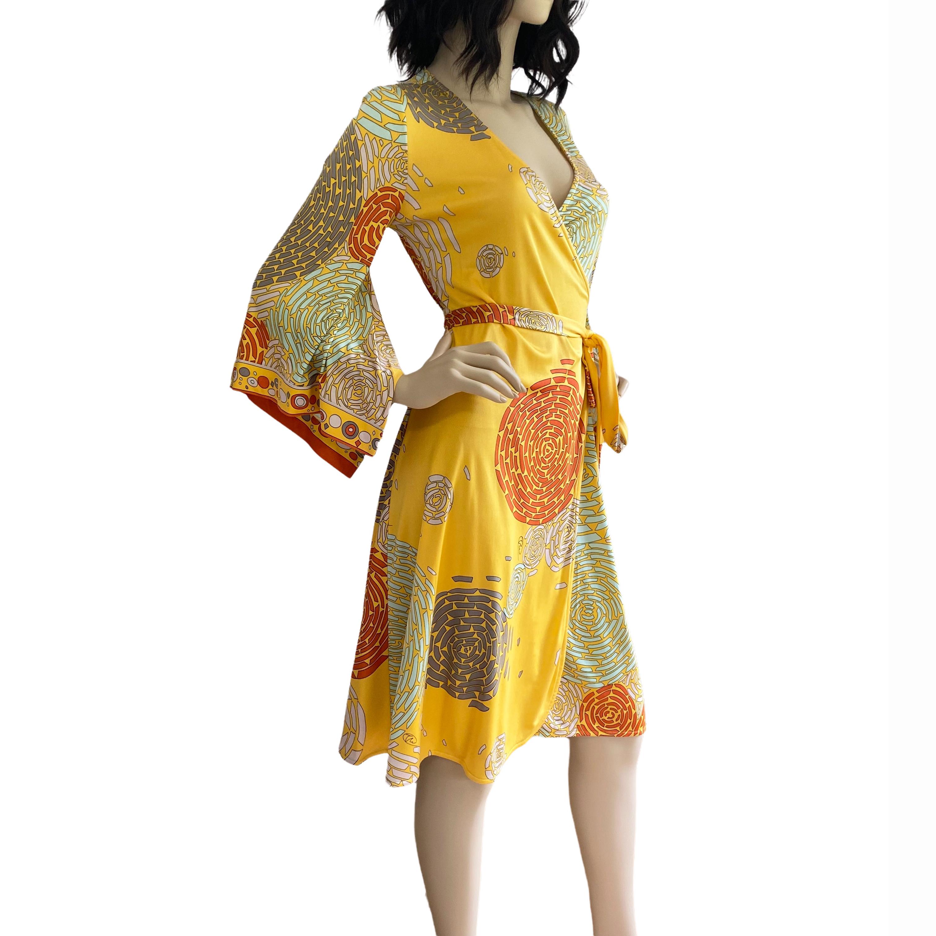 Flora Kung Mimosa Yellow Twin print Silk Wrap Dress - NWT In New Condition For Sale In Boston, MA
