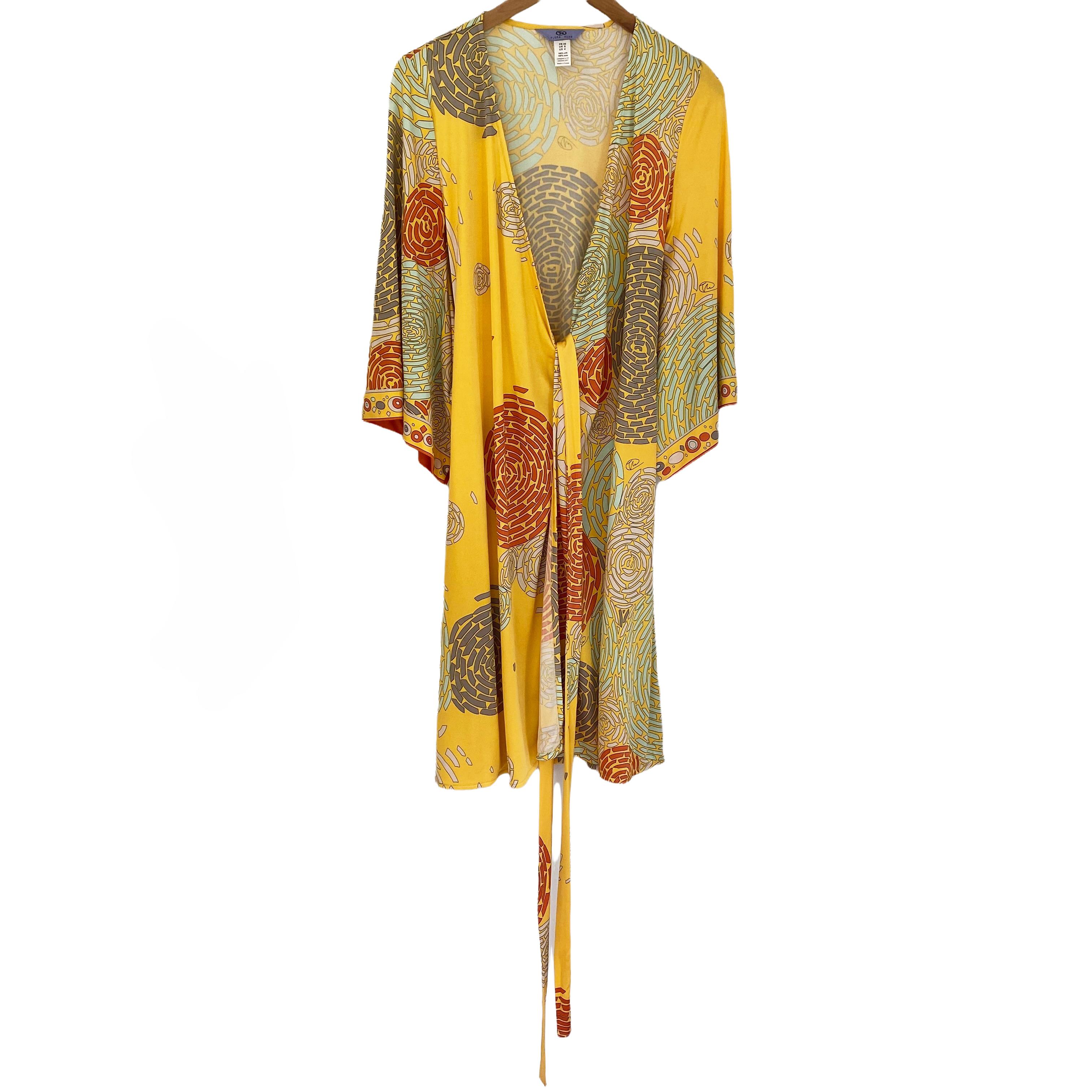 Flora Kung Mimosa Yellow Twin print Silk Wrap Dress - NWT For Sale 2